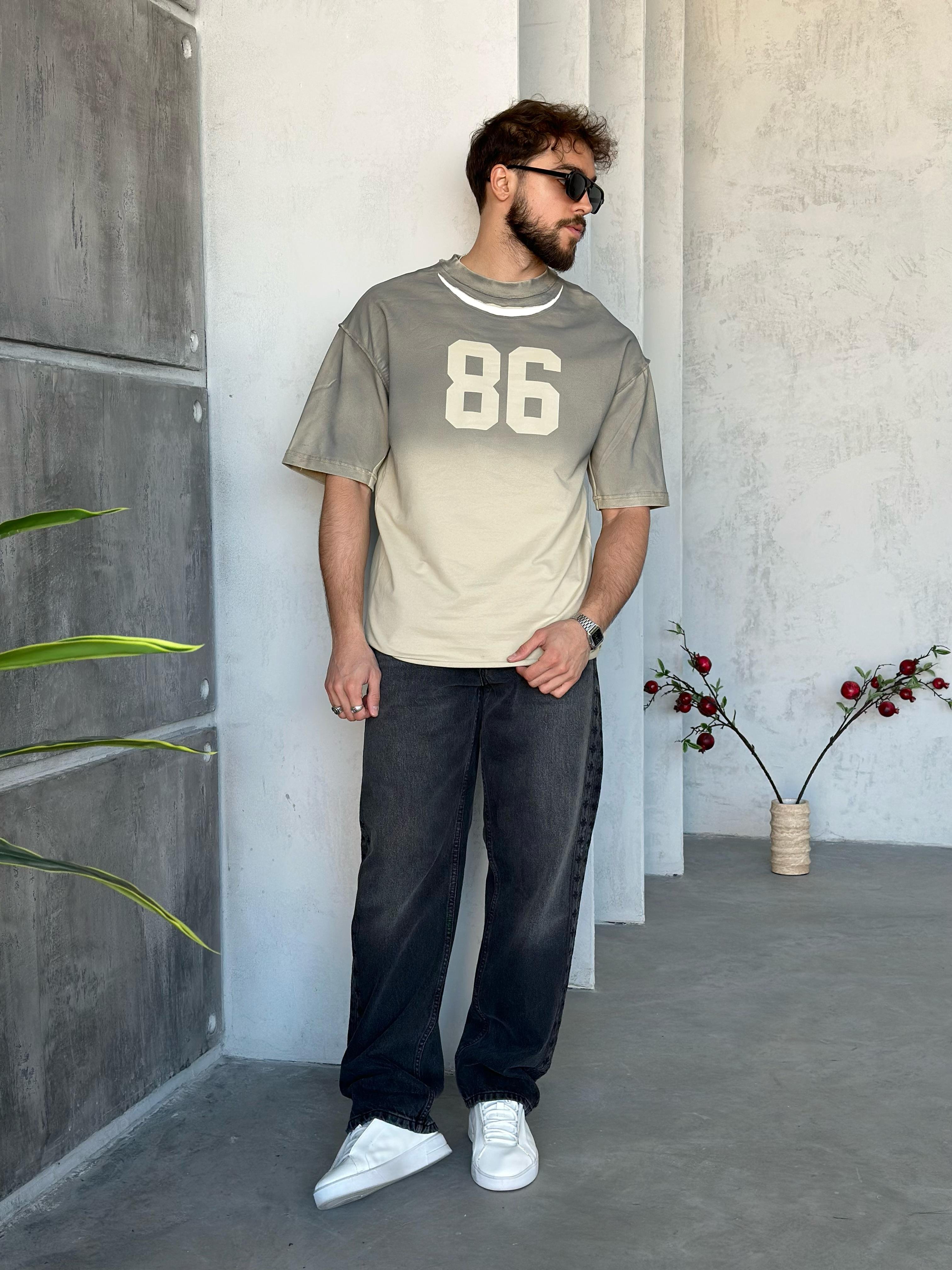 T501 Tasarım Yıkamalı Oversize T-shirt 