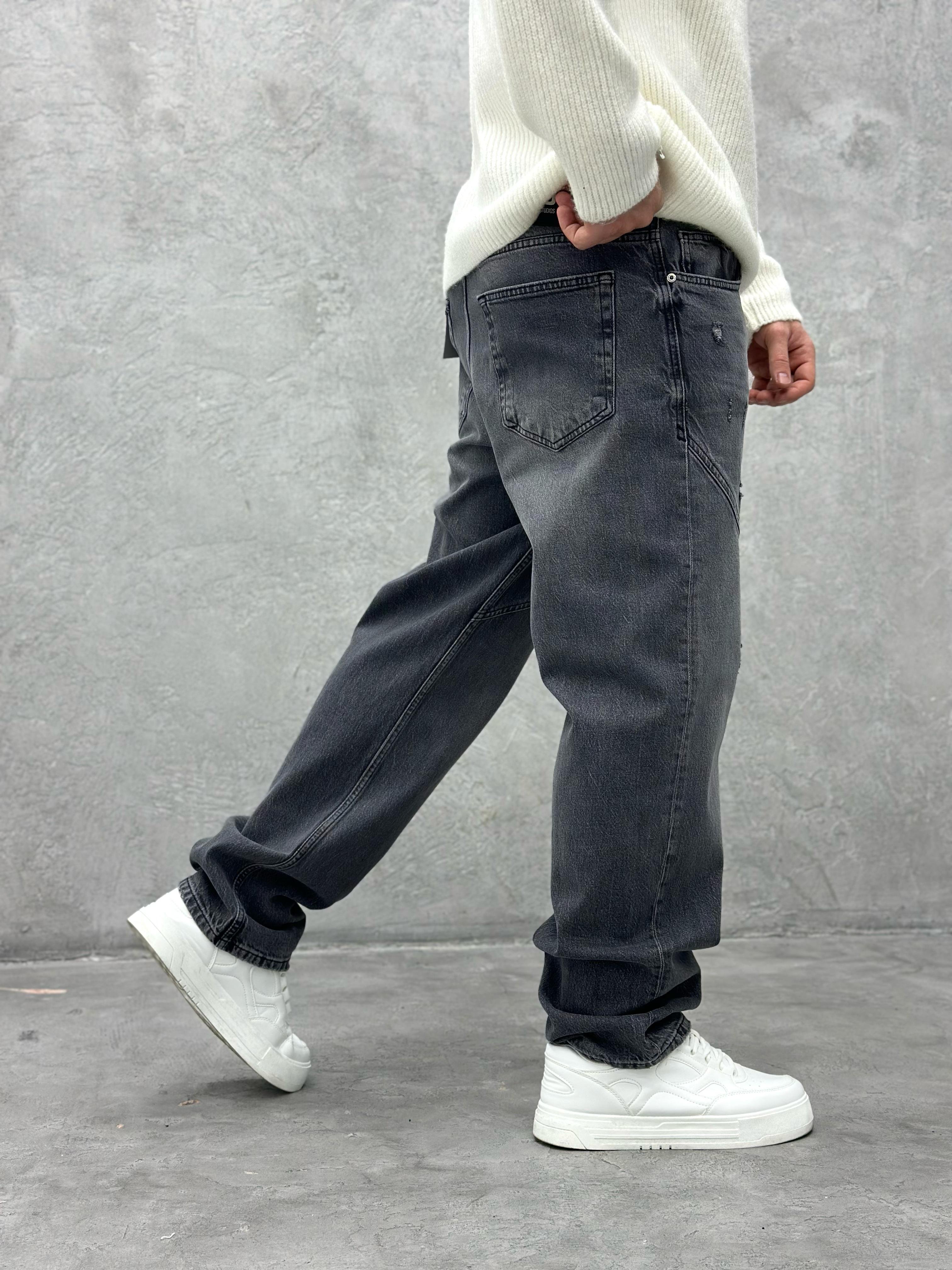 P525 YIKAMALI SİYAH DETAYLI BAGGY PANTOLON