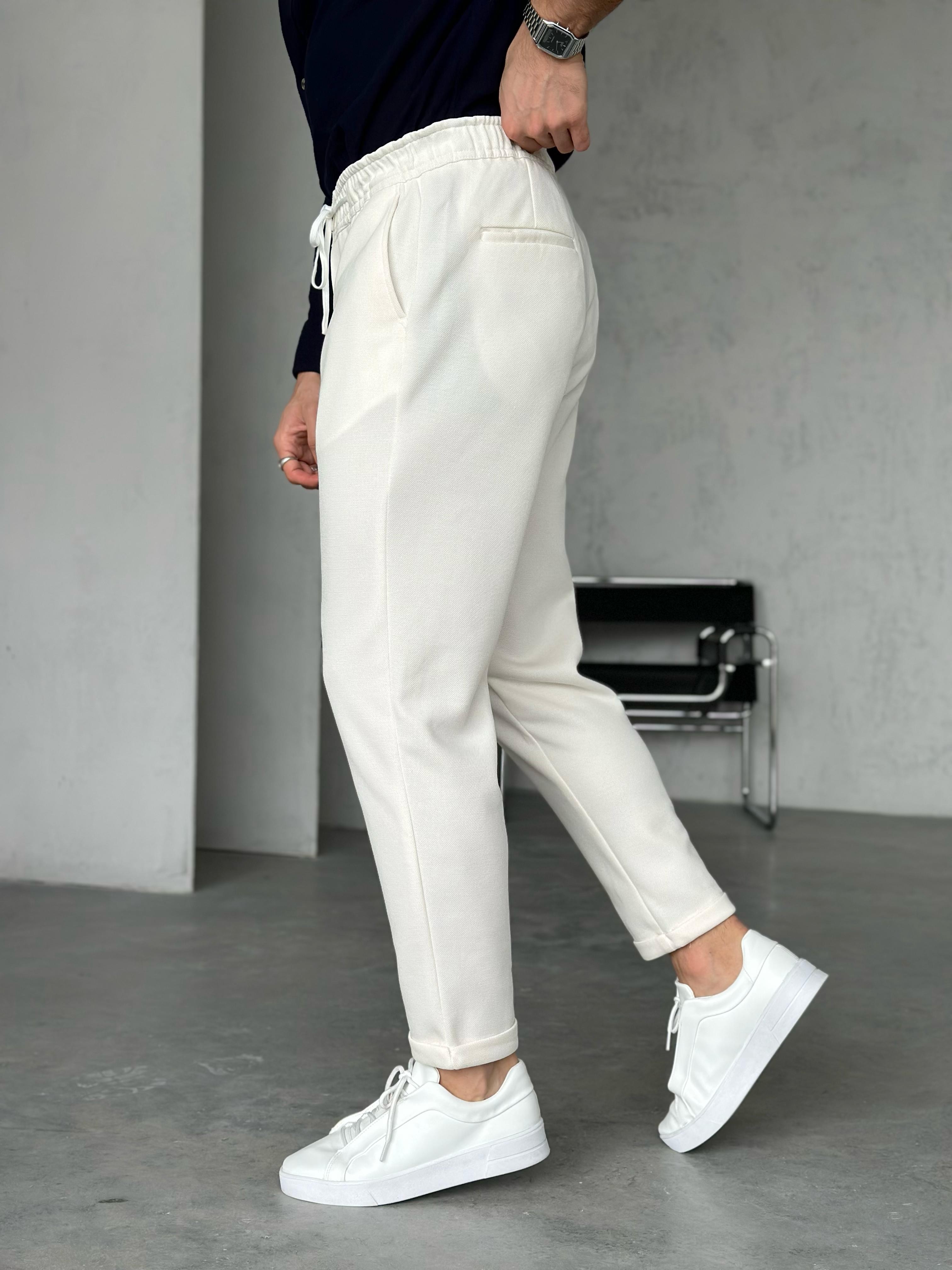 KM50362 Örme Slim jogger pantolon Krem - W