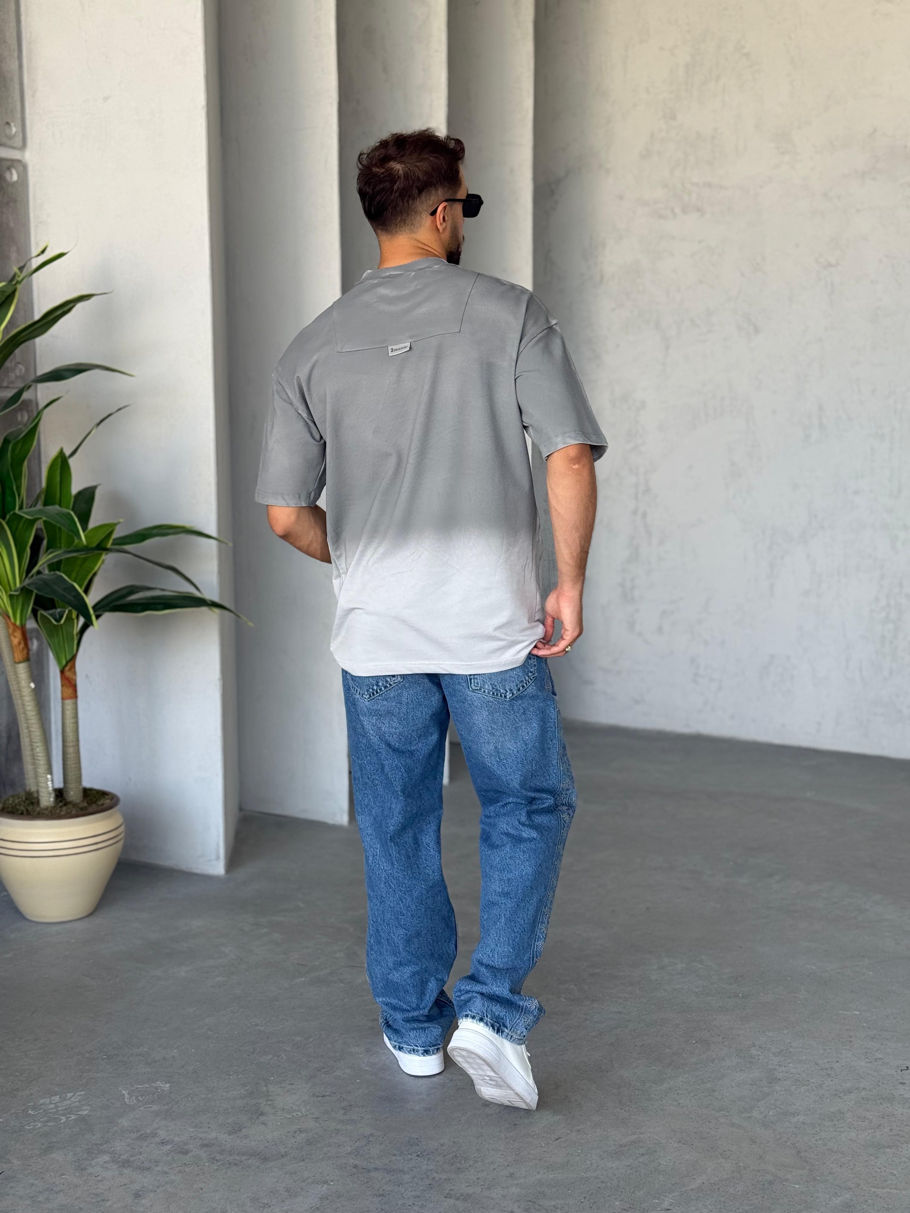 T5000 Yıkamalı Tasarım Oversize T-shirt Gri