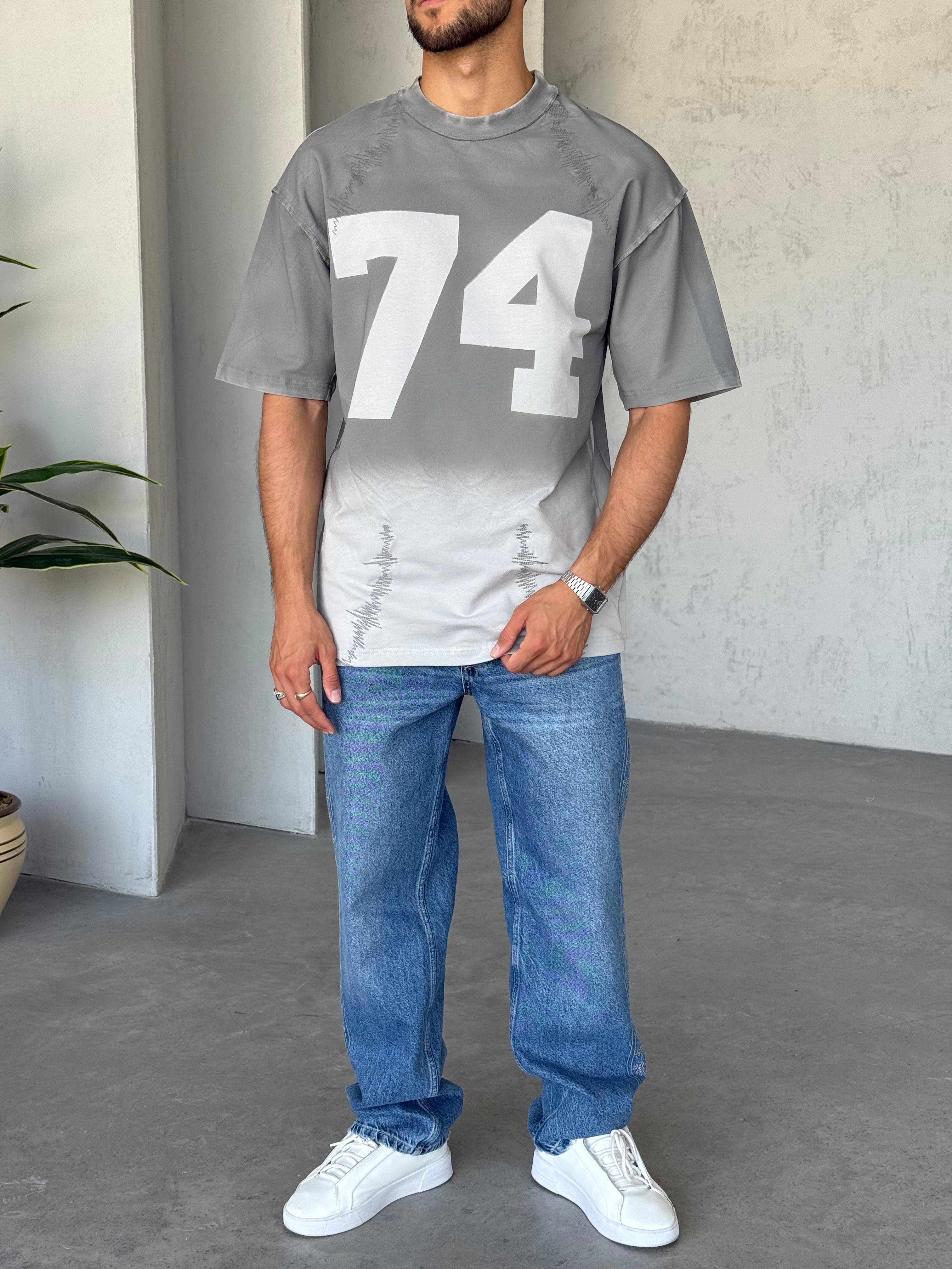 T5000 Yıkamalı Tasarım Oversize T-shirt Gri