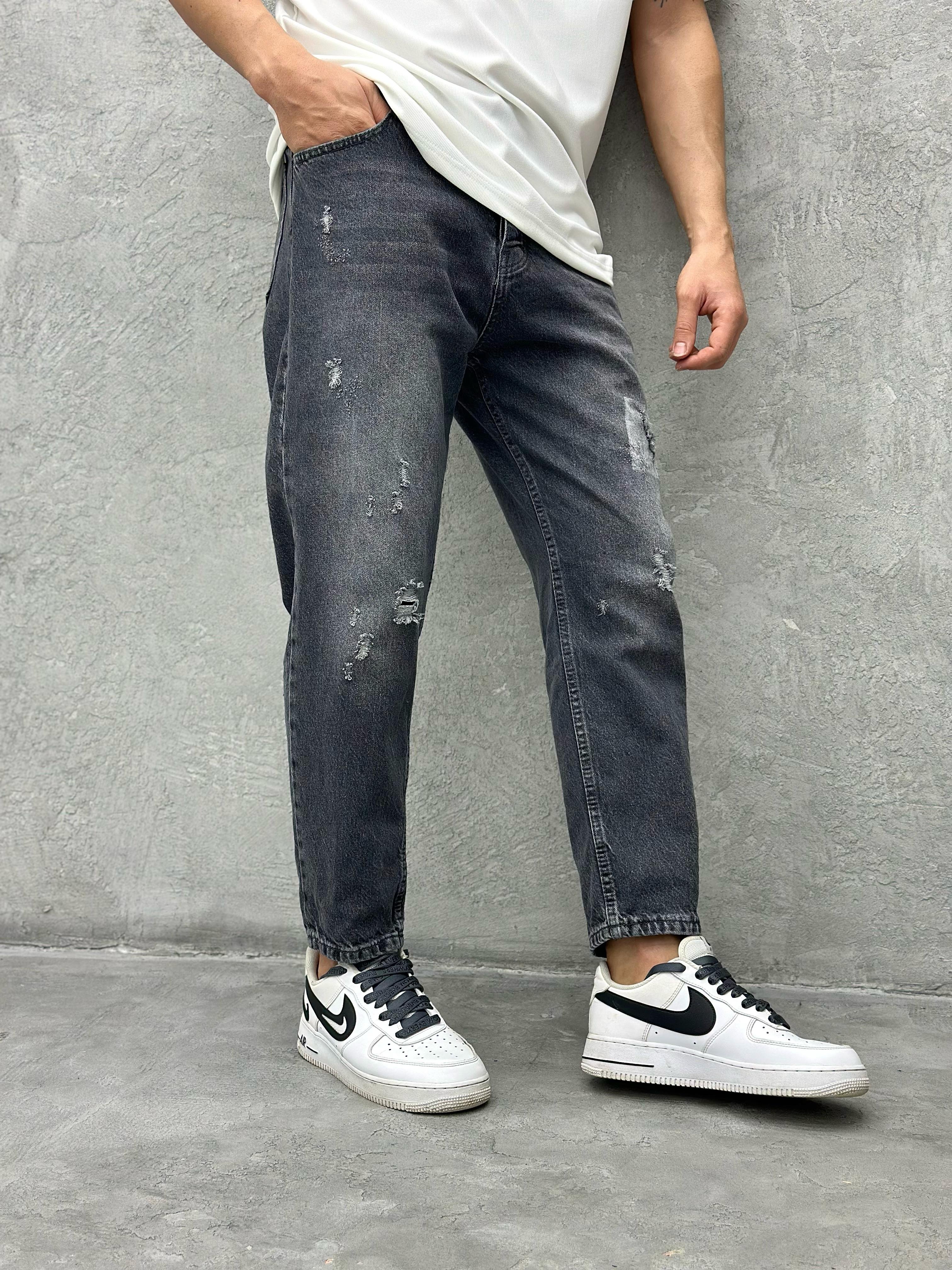 P421 Yırtıklı Füme Boyfriend Pantolon