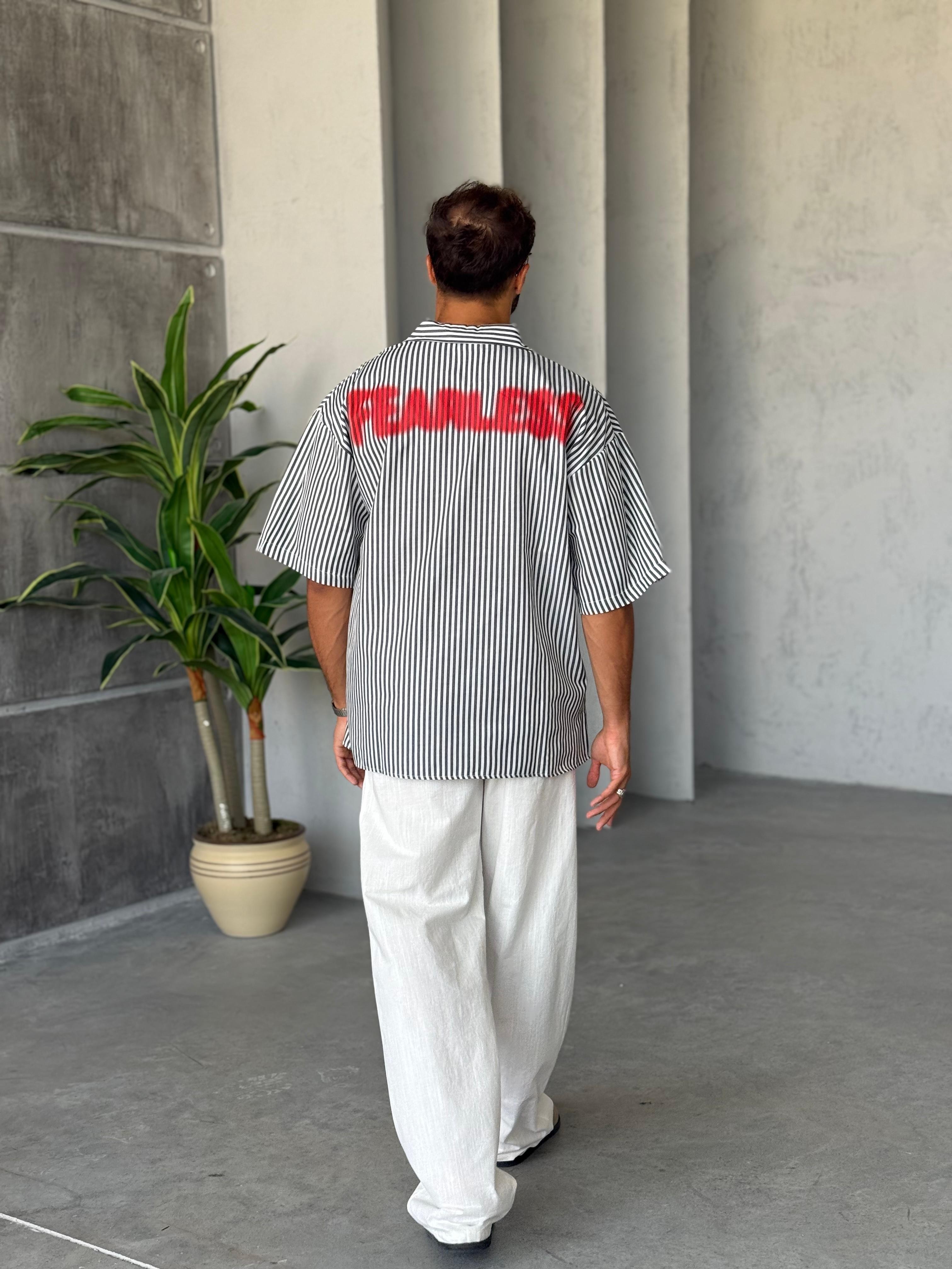 GM8098 Siyah Baskılı Oversize Gömlek