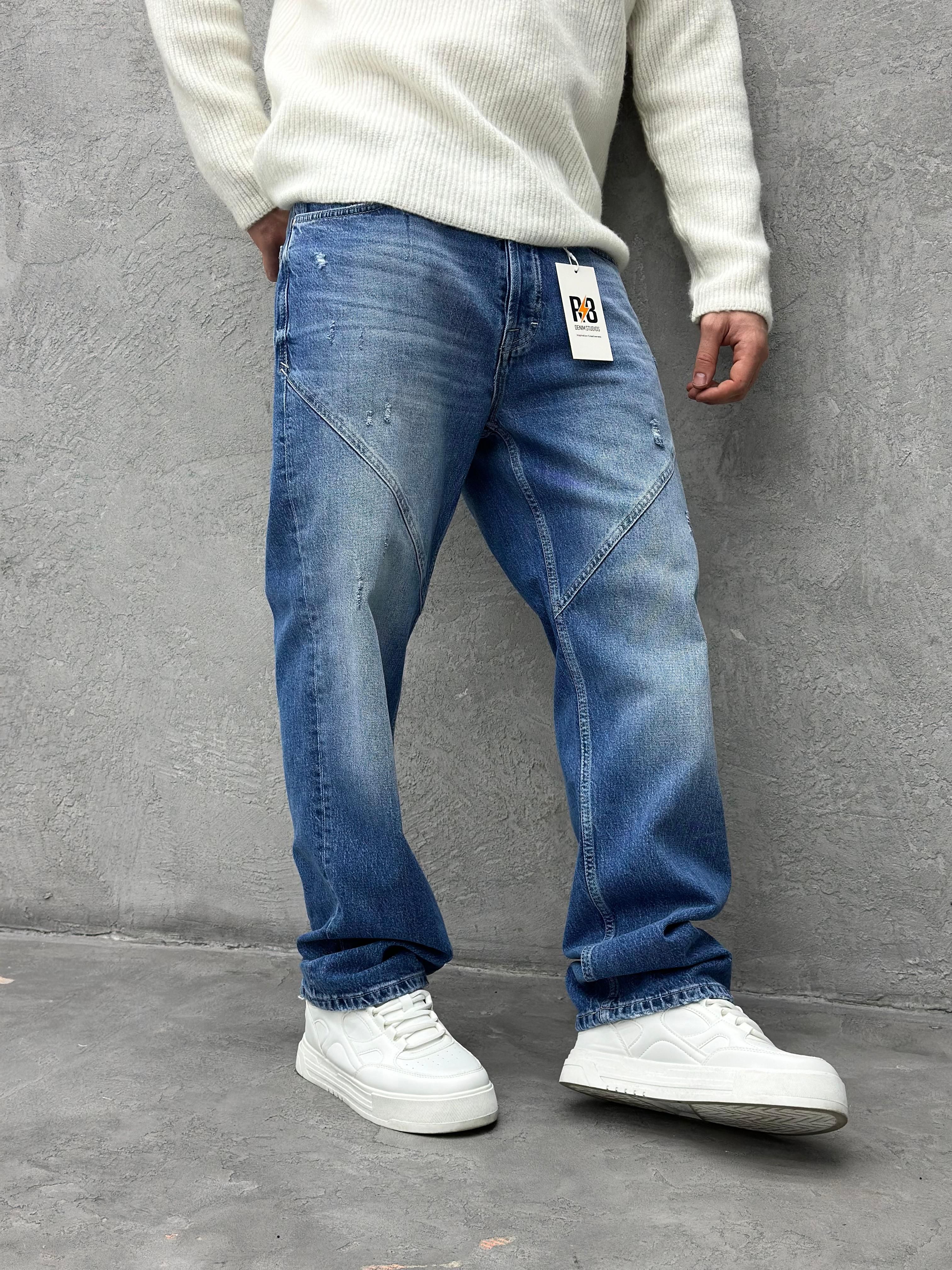 P524 Mavi Detaylı Baggy Pantolon - R