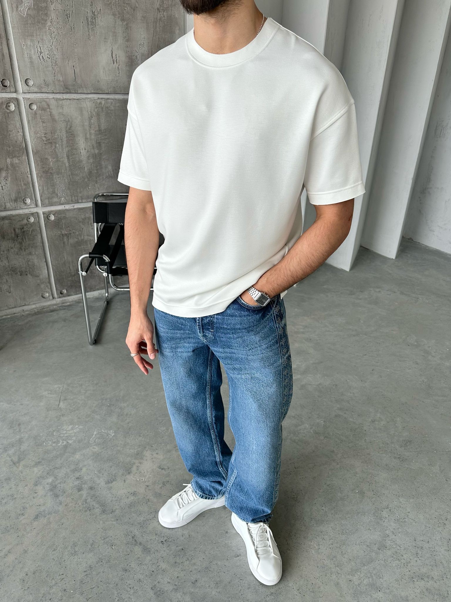T106 Modal Kumaş Oversize T-shirt Beyaz 