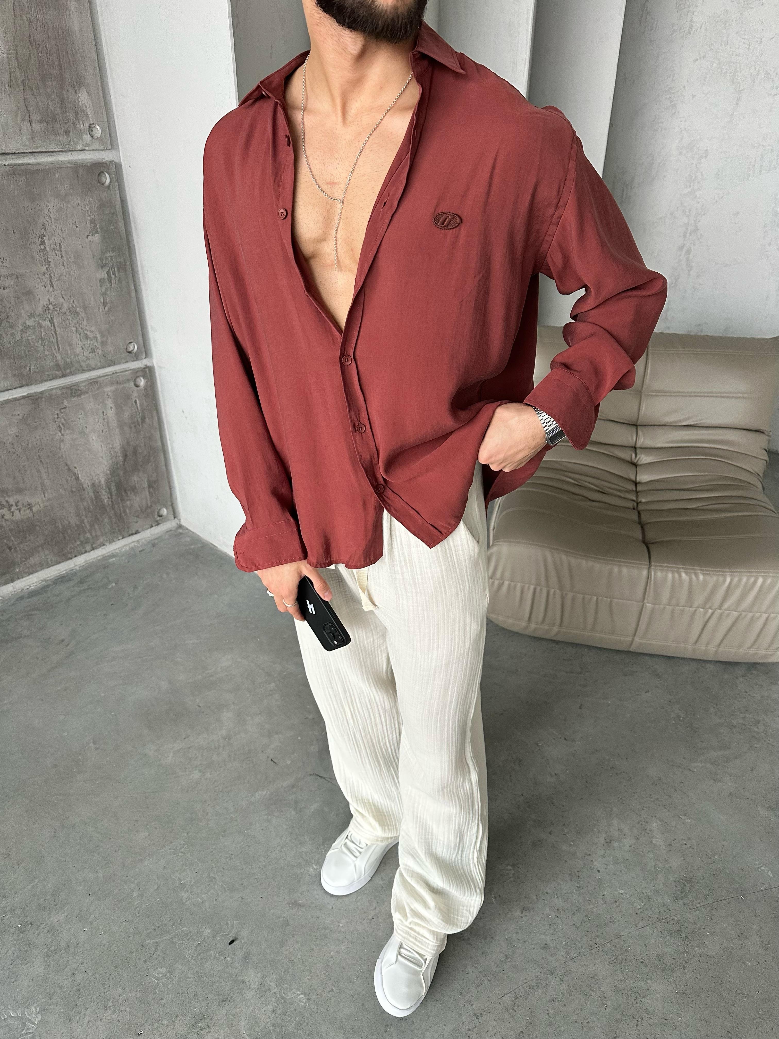 Modal Kumaş Oversize Gömlek Kiremit