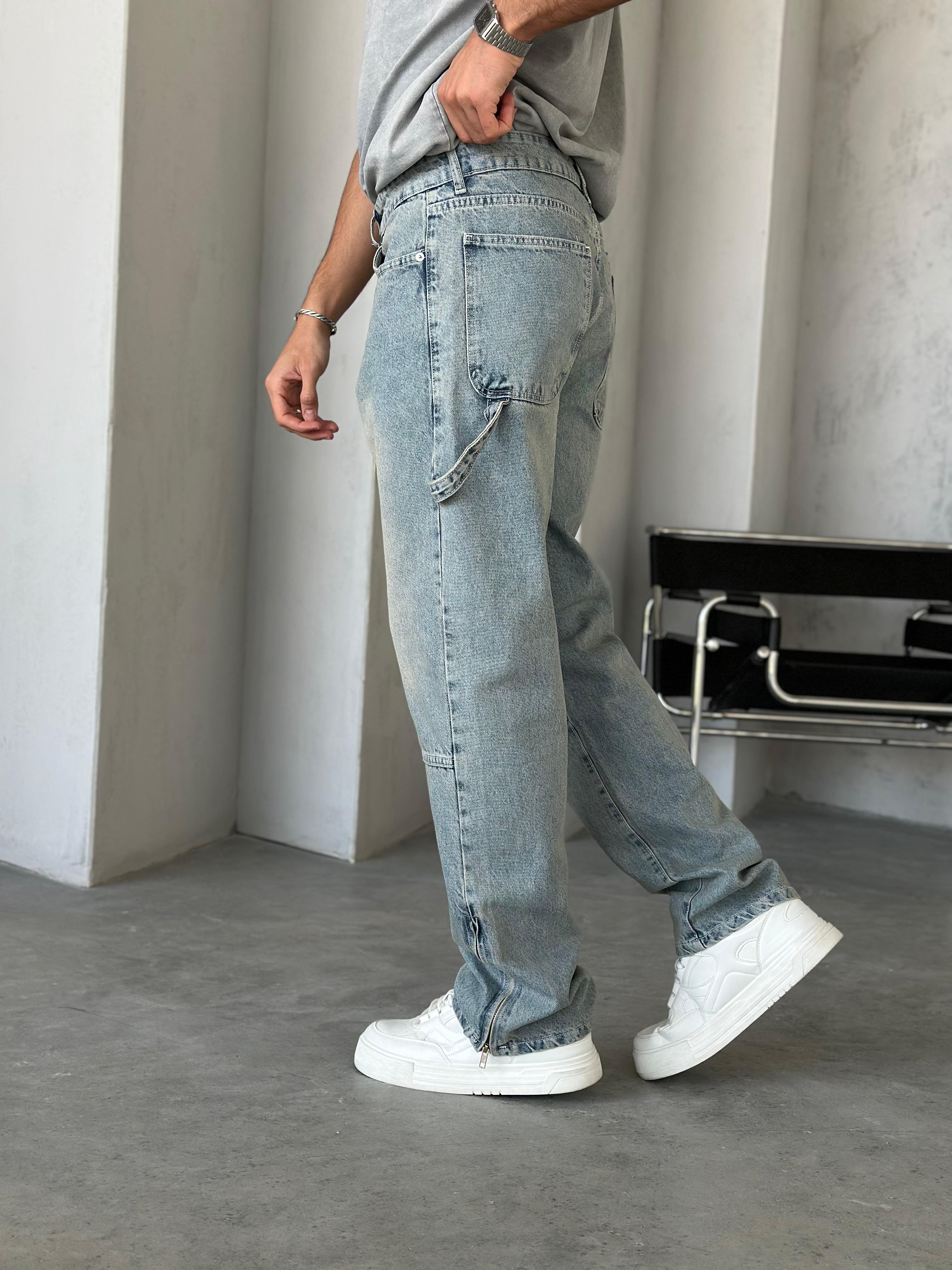 P526 Yıkamalı Modern Tasarım Paça Fermuar Detaylı Baggy Pantolon - W