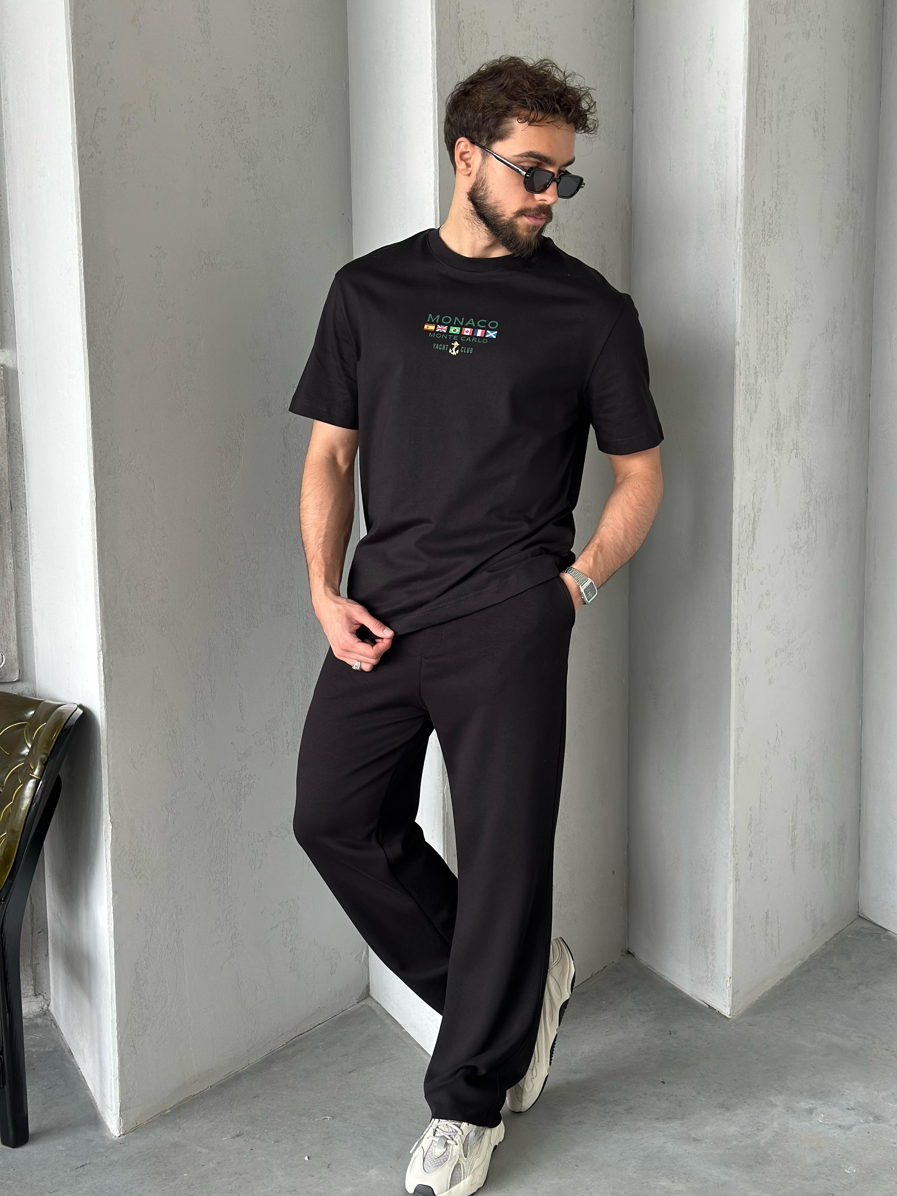 T1998 Monaco Yacht Club T-shirt Siyah