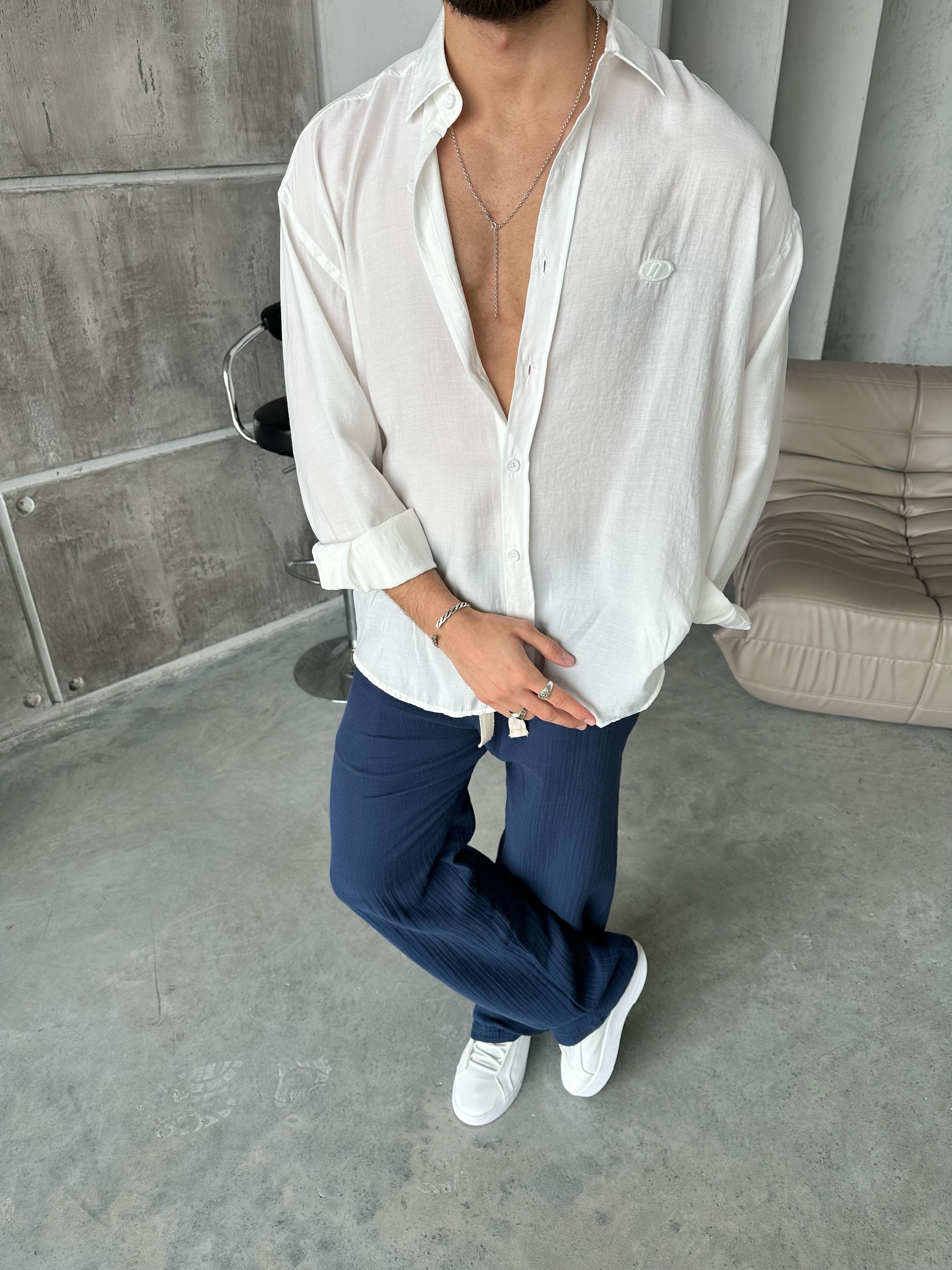 Modal Kumaş Oversize Gömlek Beyaz