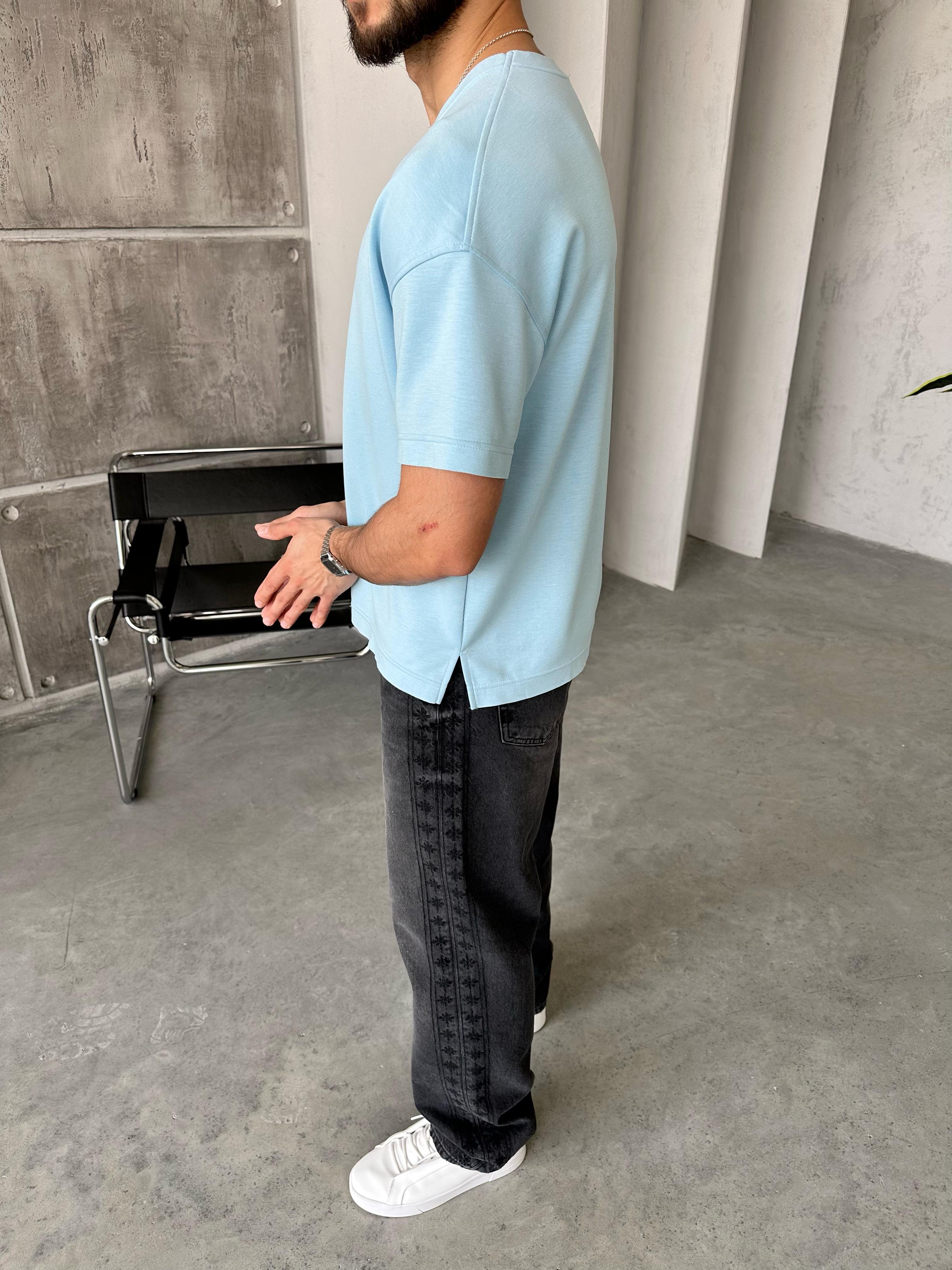 T107 Modal Kumaş Oversize T-shirt Bebe Mavisi