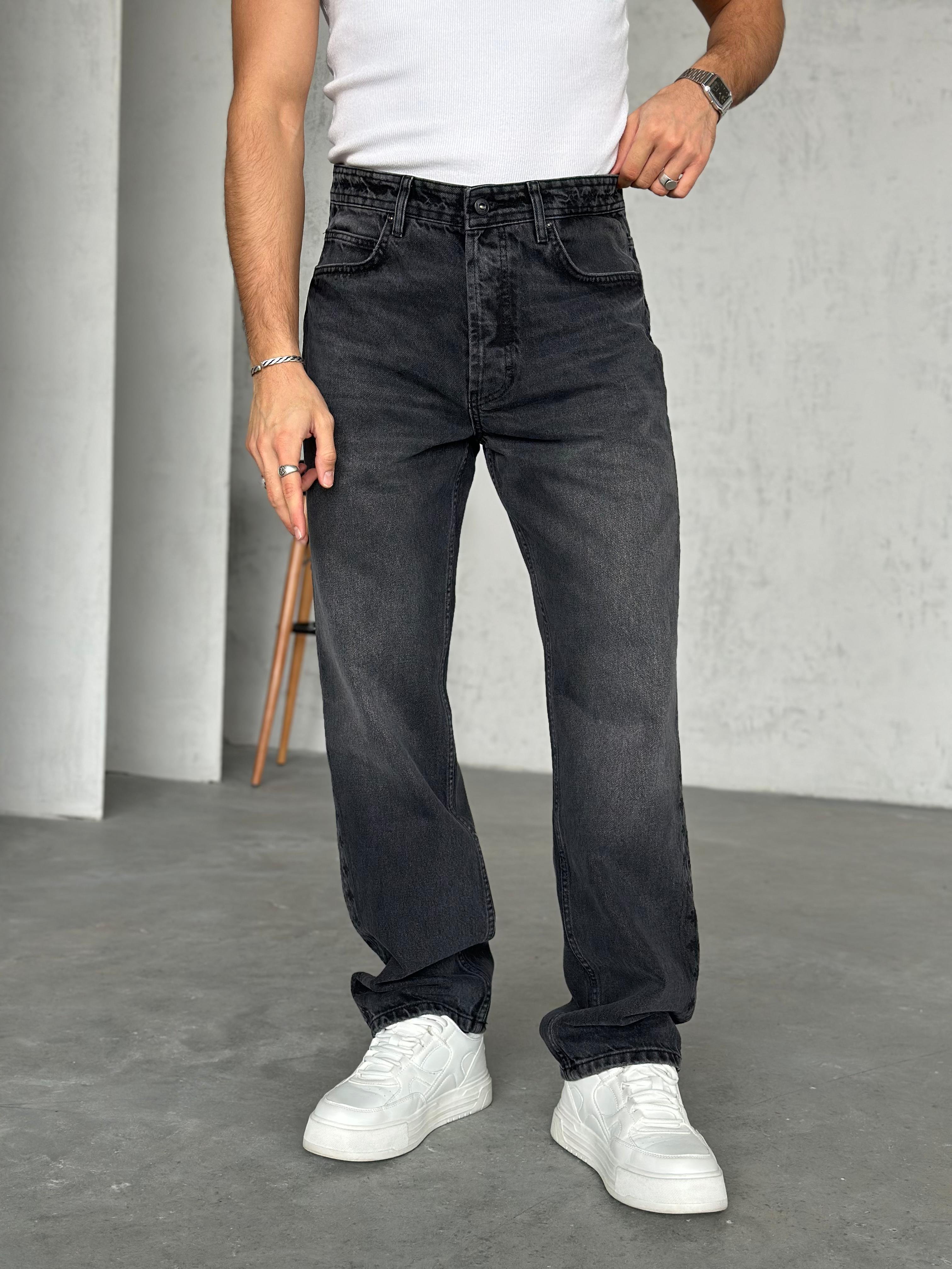 P536 Nakış Detaylı Baggy Pantolon Füme - R