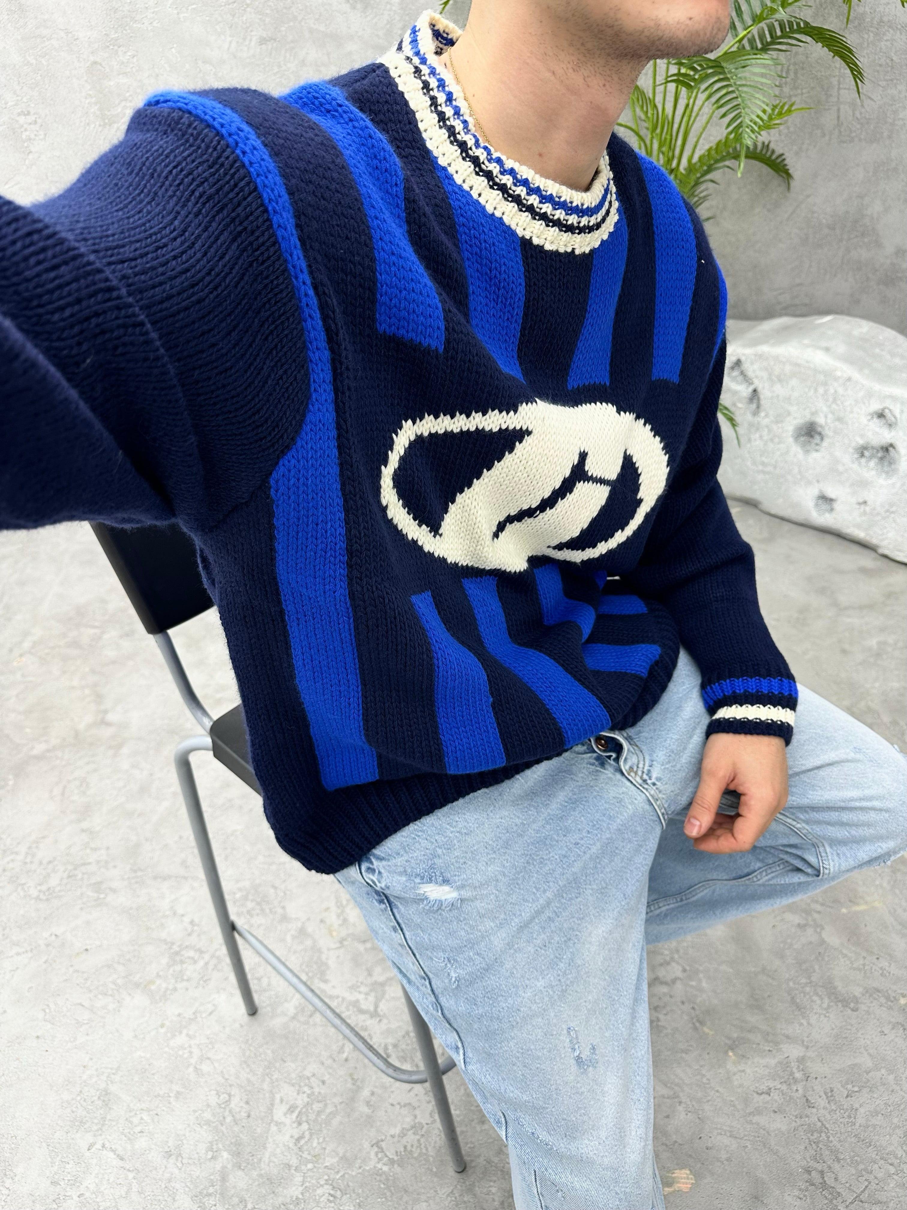 TR1042 OVERSIZE ÖRME TRİKO KAZAK MAVİ