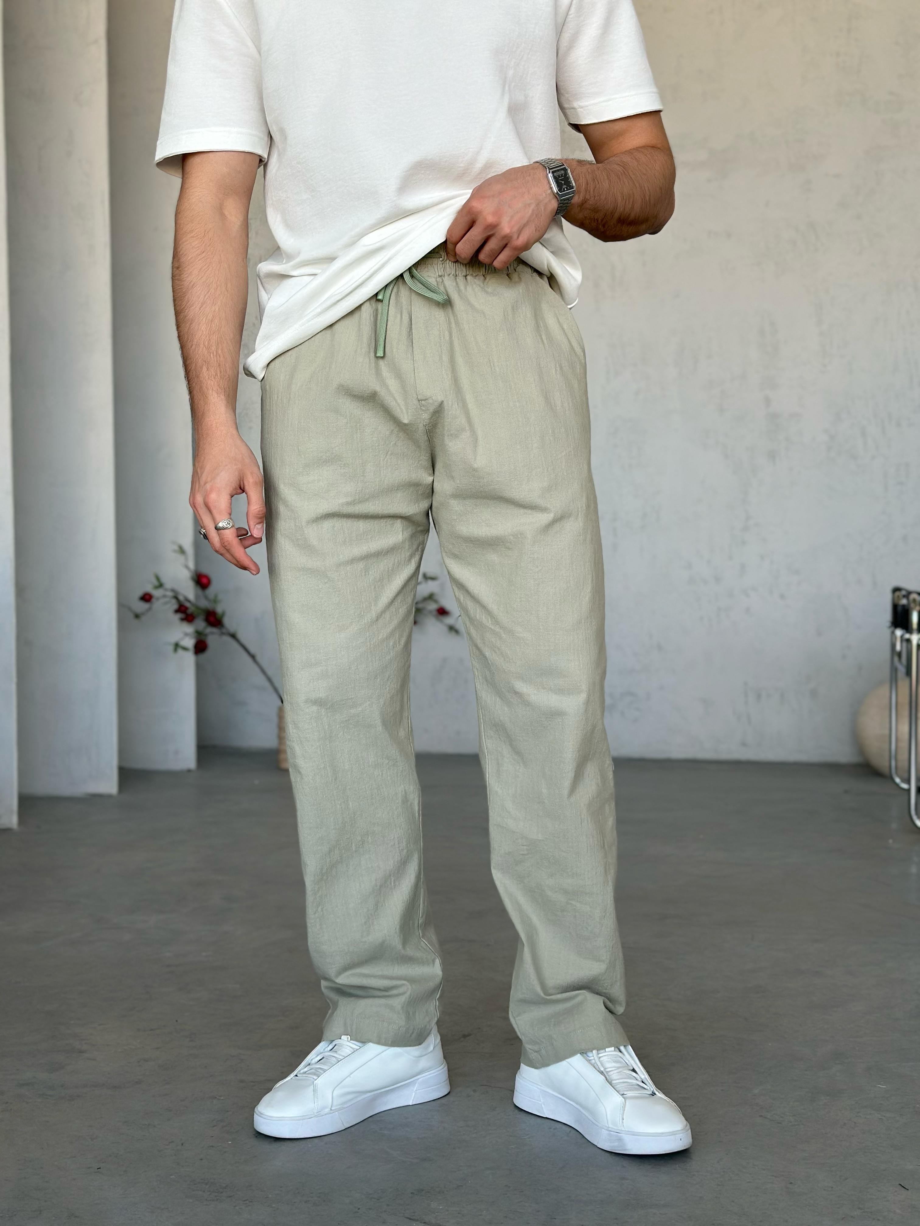 KM3703 Keten pantolon Mint Yeşili-M