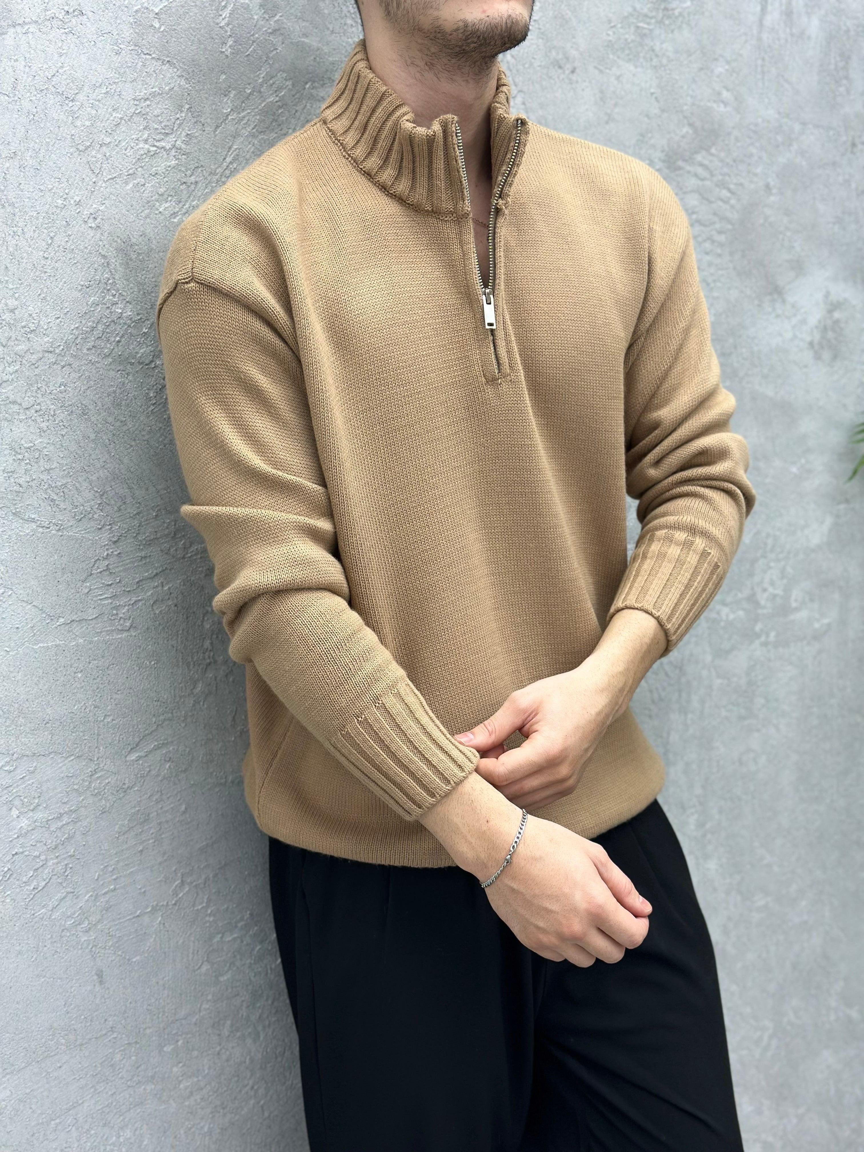 TR1056 YARIM FERMUARLI ÖRME TRİKO CAPPUCHINO