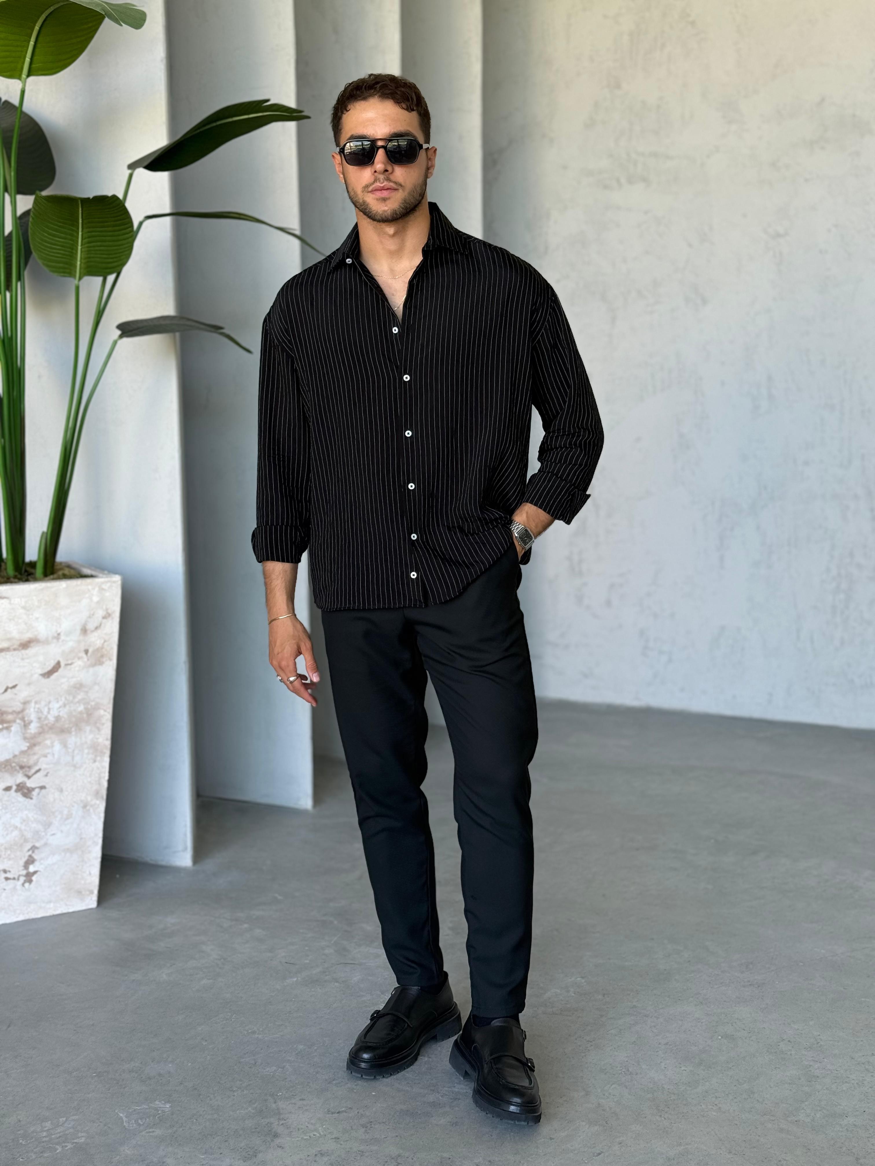 GM9999 Siyah Çizgili Oversize Gömlek