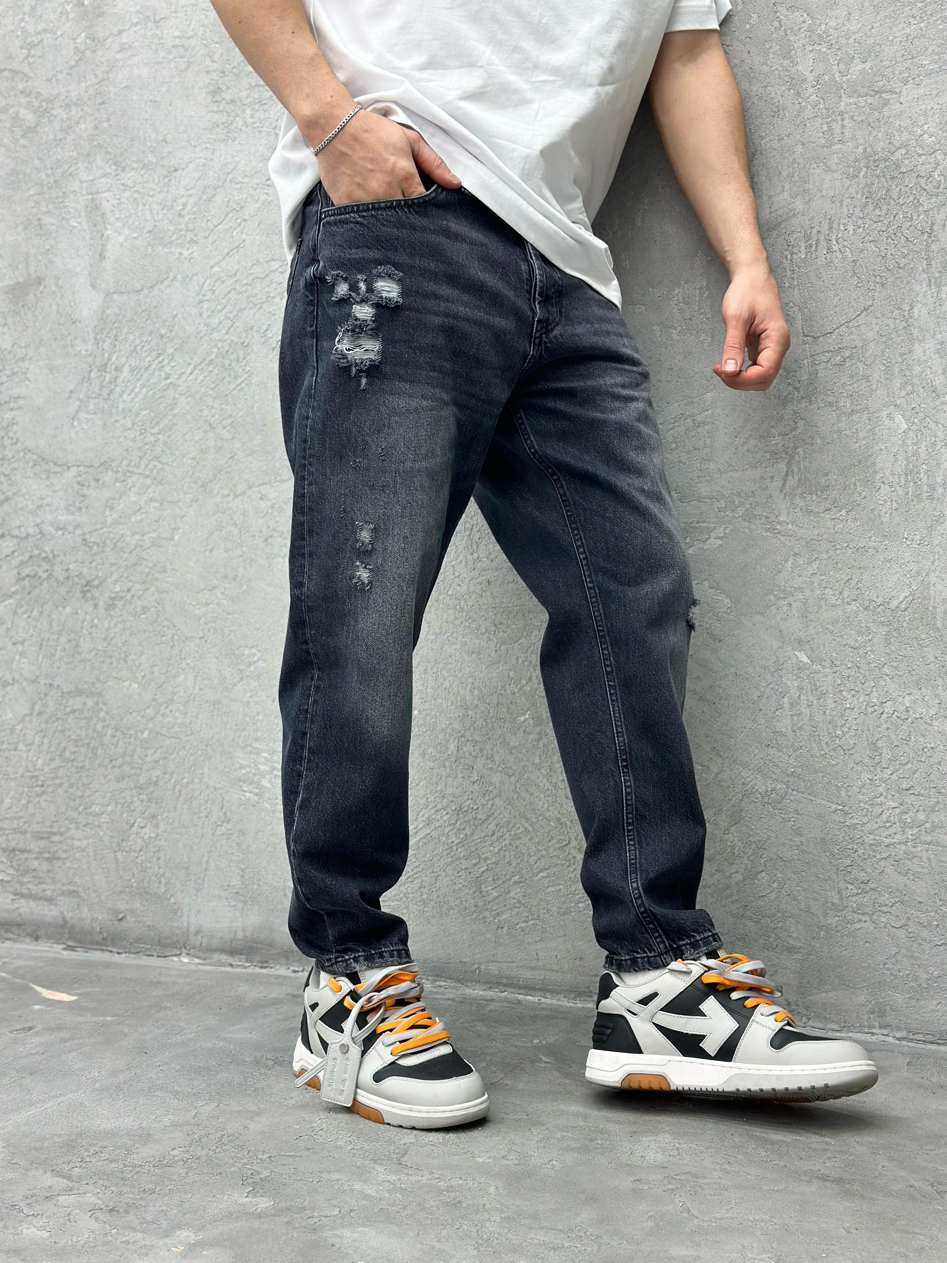 P508 FÜME YIRTIK DETAYLI BOYFRIEND PANTOLON