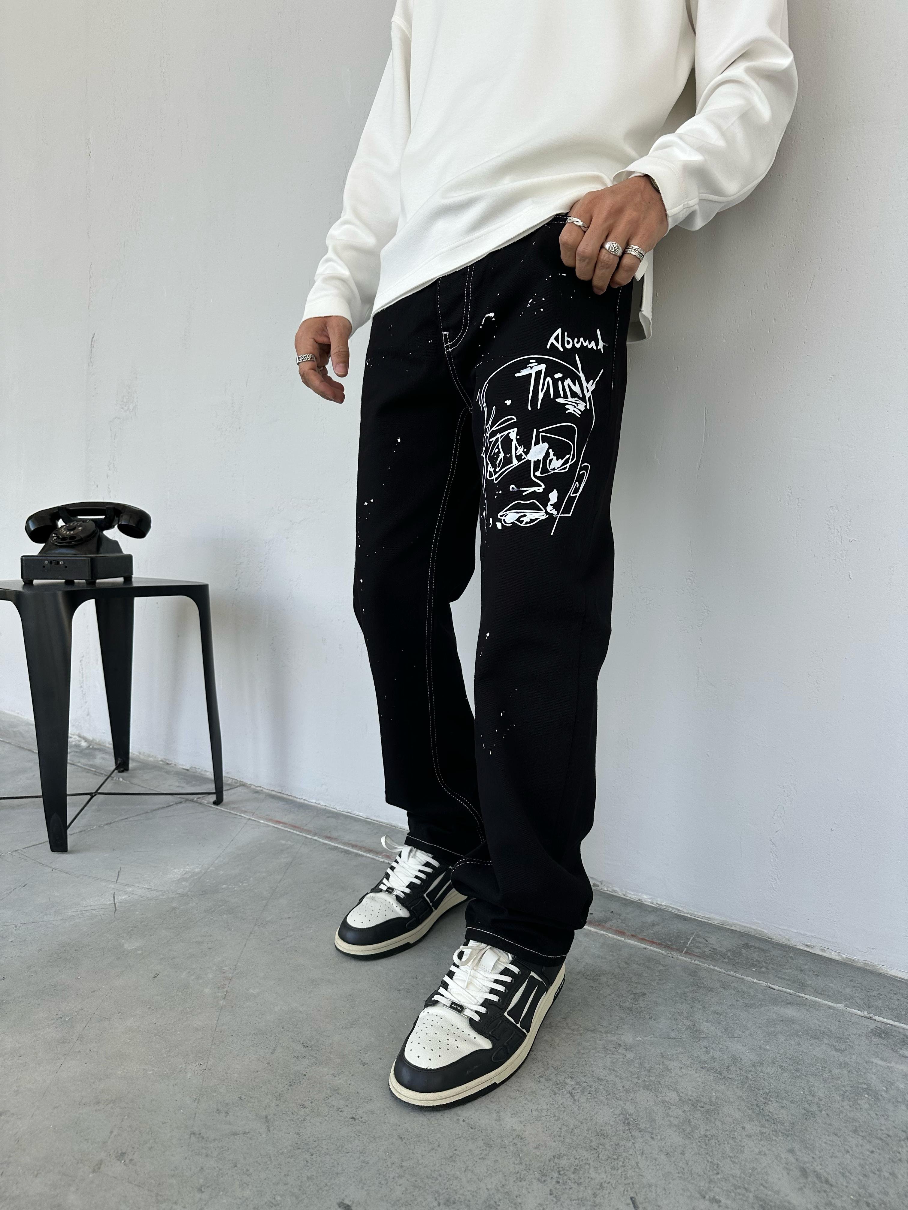 P289 Siyah Baskılı Baggy Pantolon