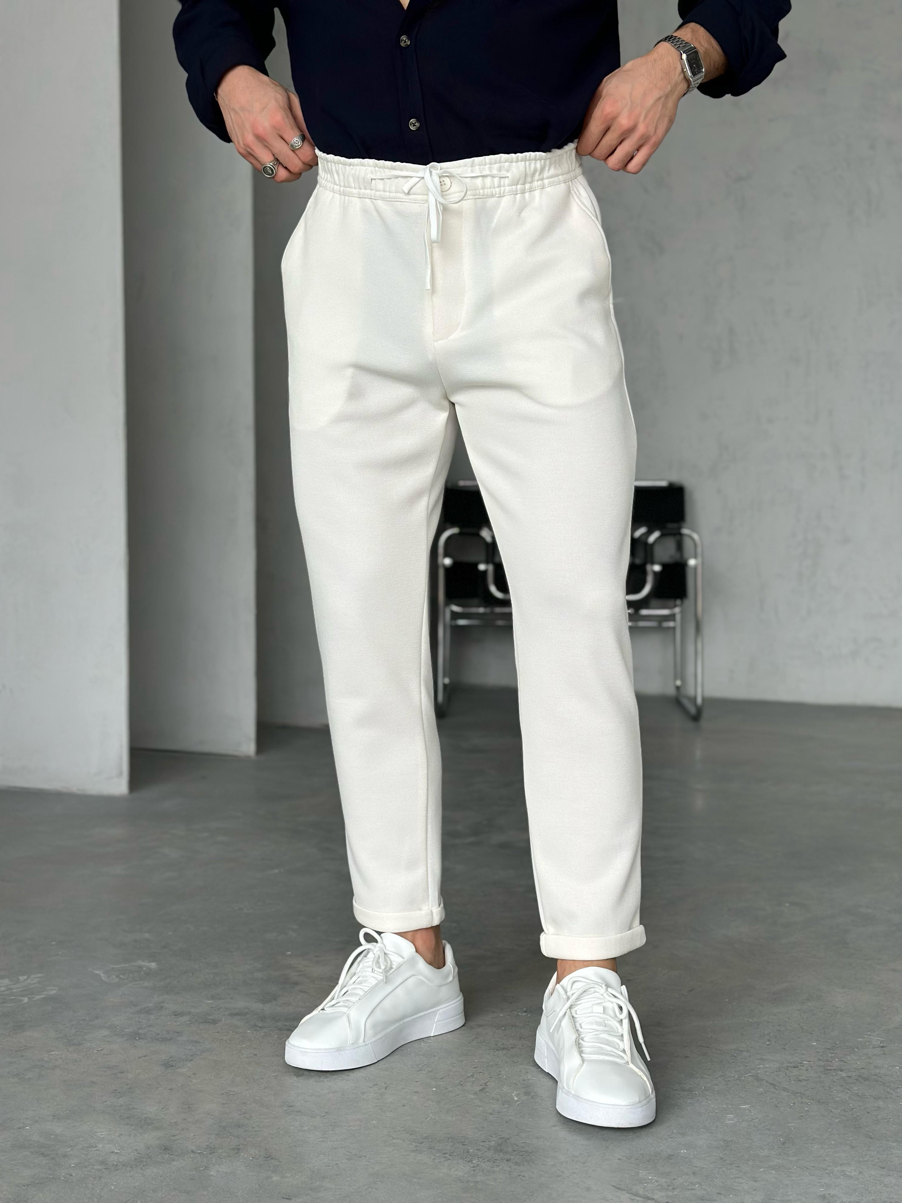 KM50362 Örme Slim jogger pantolon Krem - W
