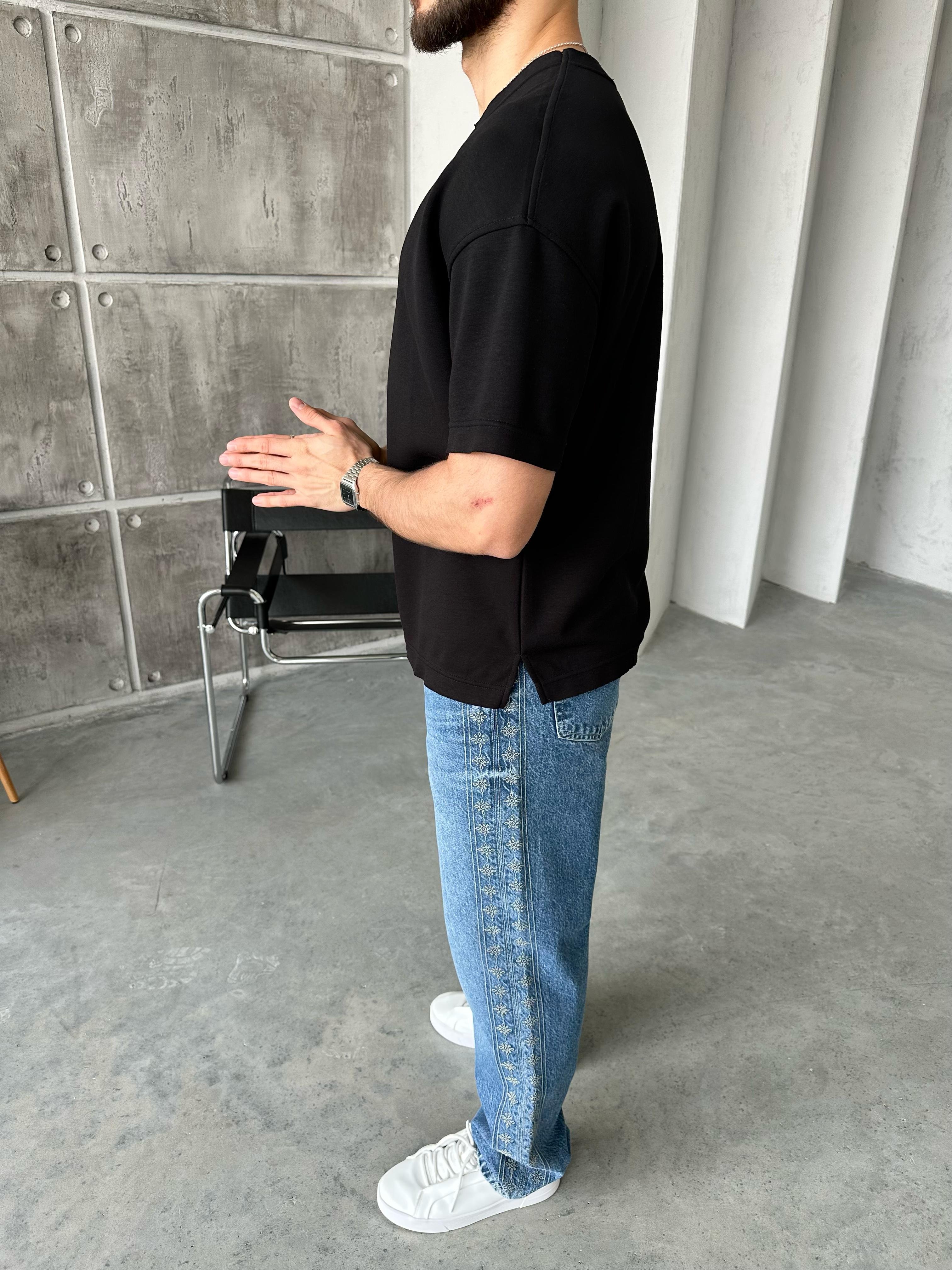 T108 Modal Kumaş Oversize T-shirt Siyah