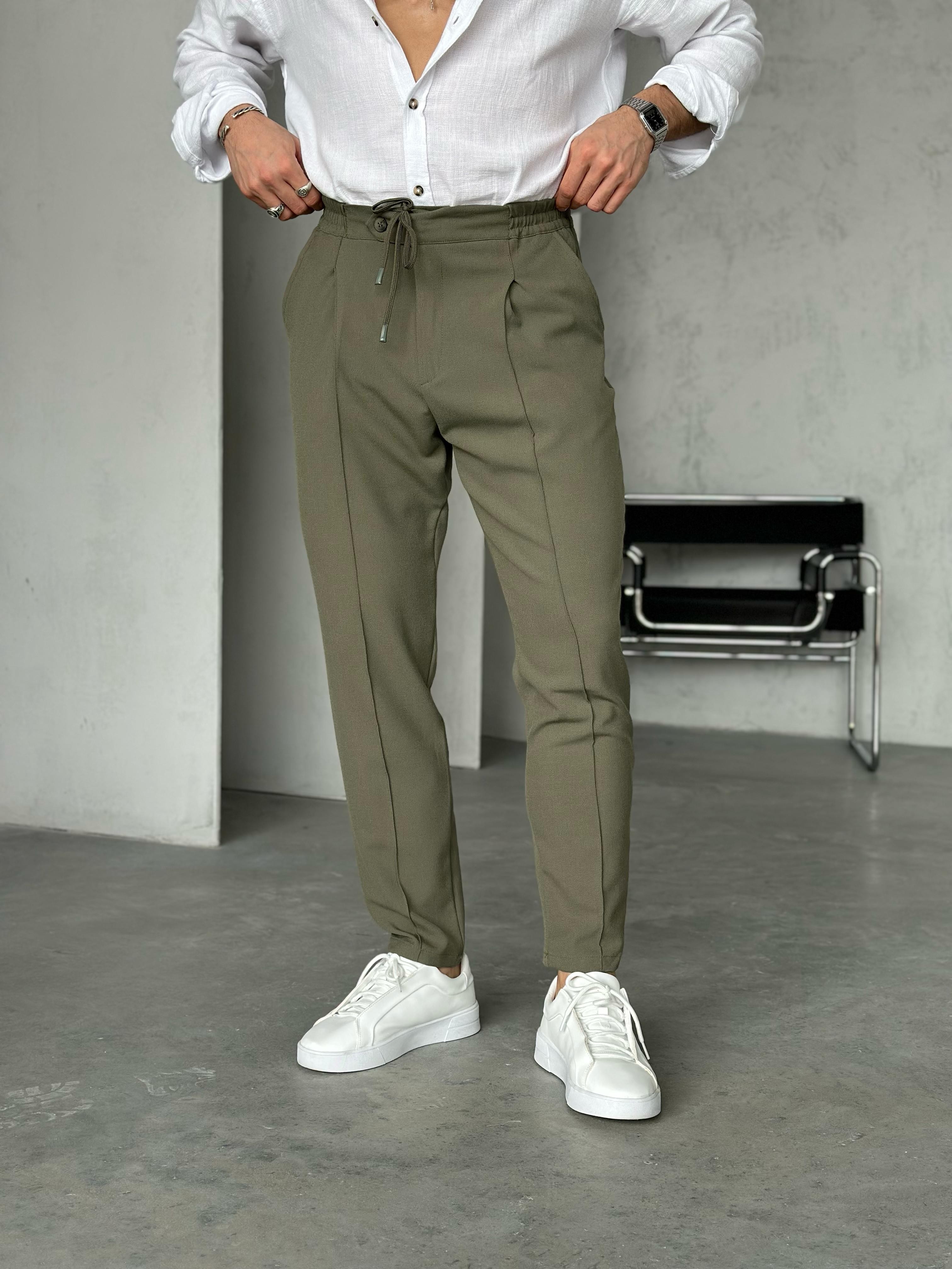 KM50310 jogger pantolon ip,düğme detaylı Yeşil - W