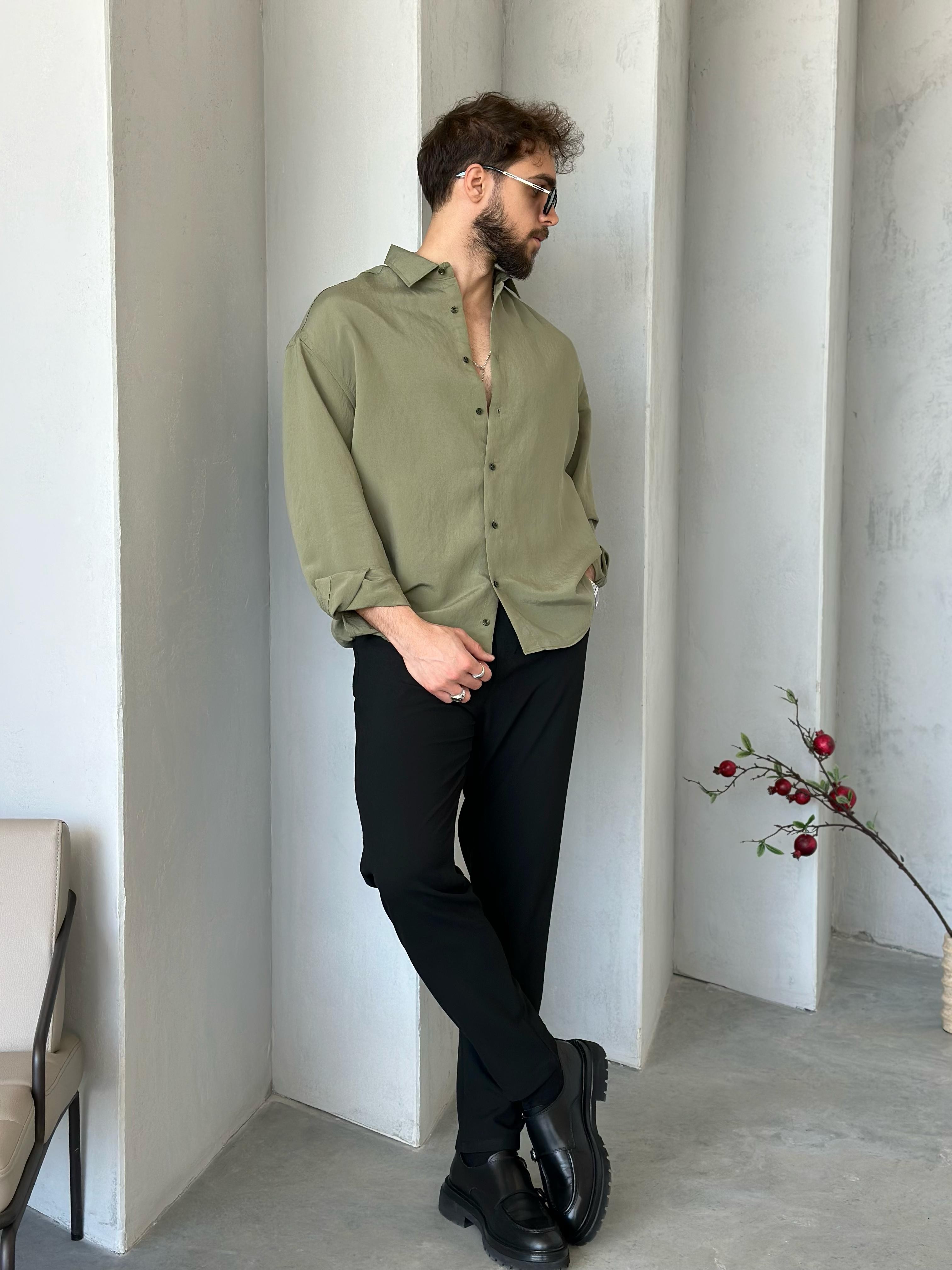 GM4602 Modal Kumaş Basic Oversize Gömlek Haki