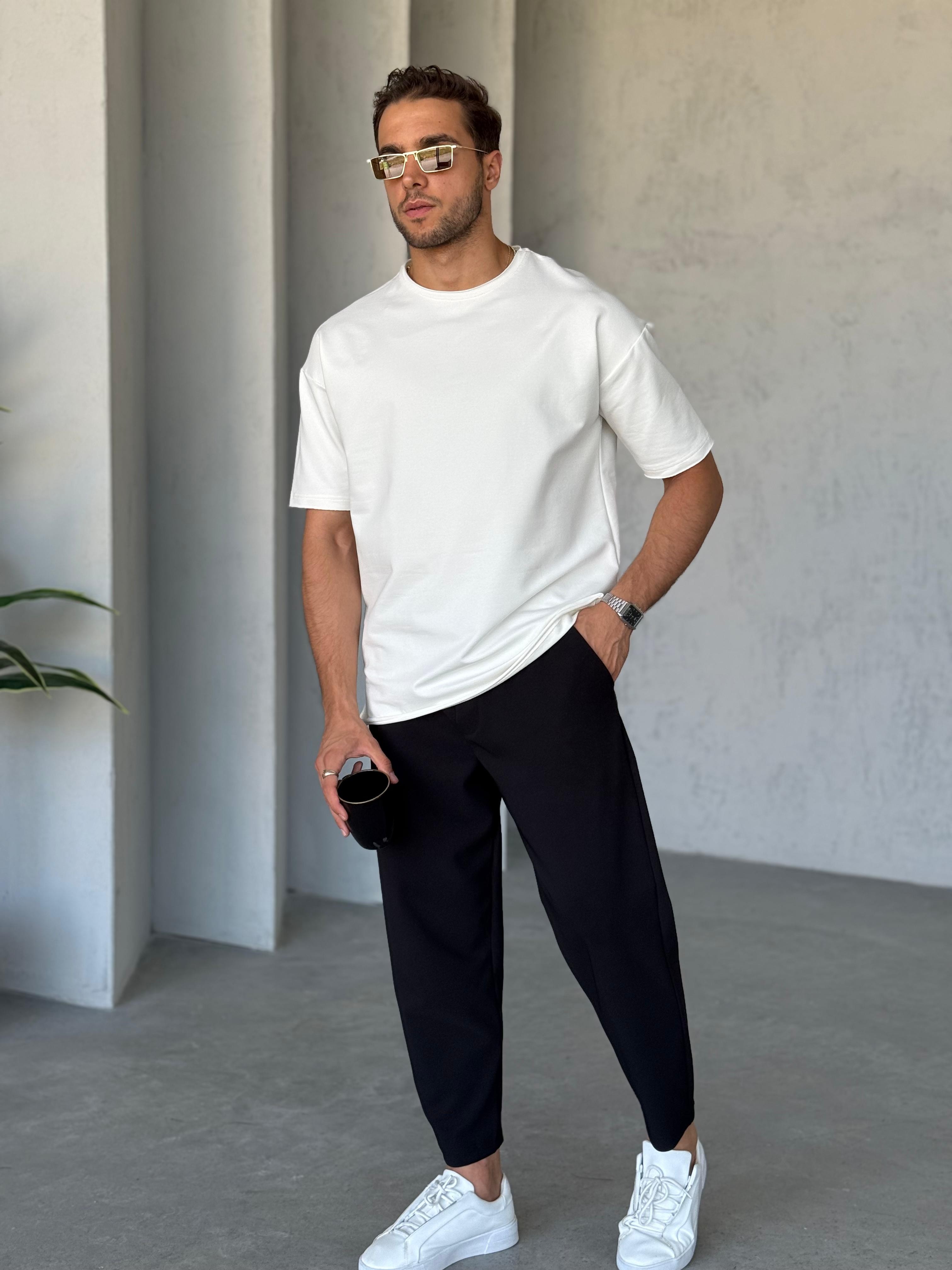 T6661 Yan Yırtmaçlı Oversize T-shirt Beyaz