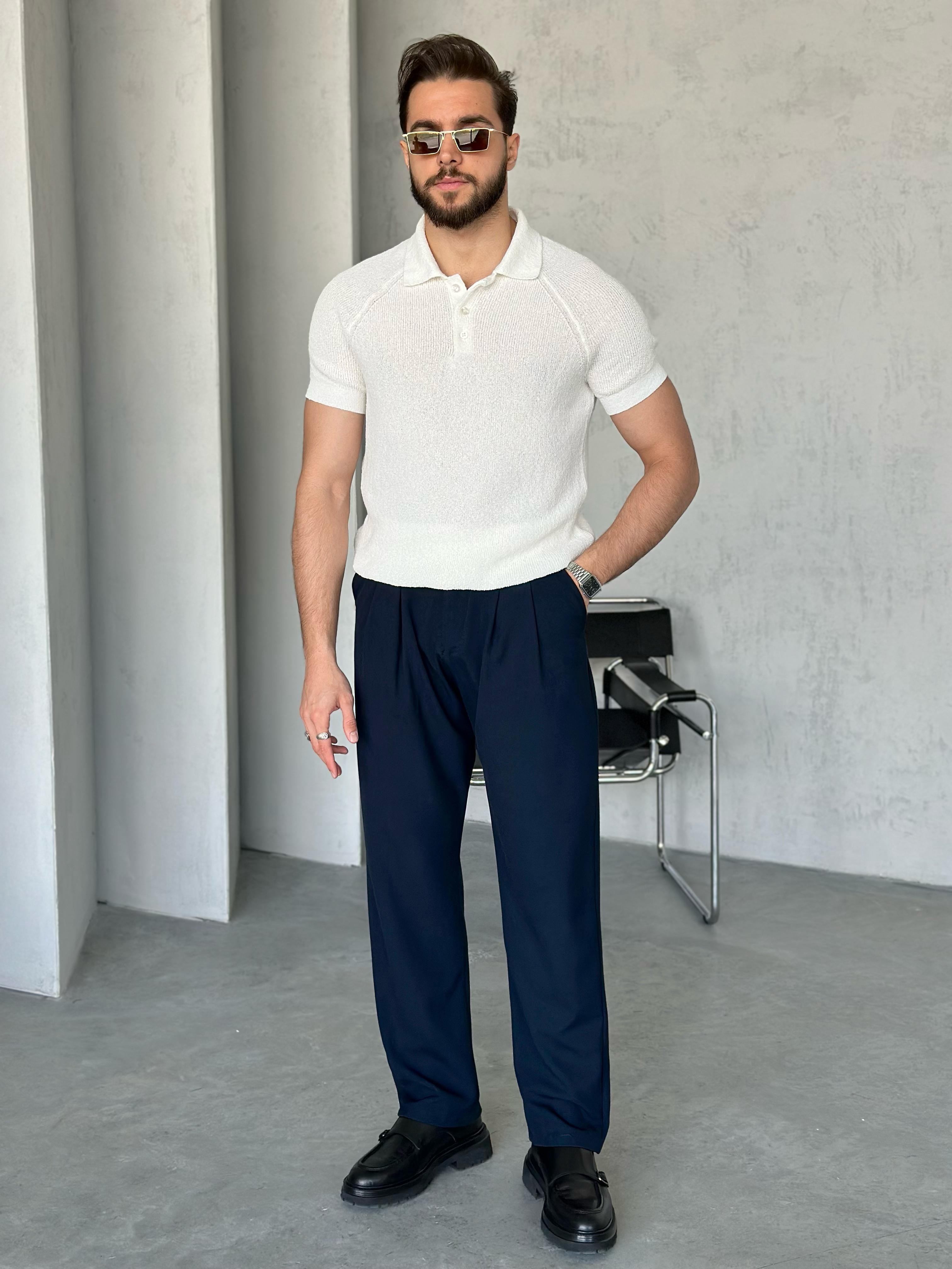 TR3501 İtalyan Kol Polo Yaka Triko Beyaz