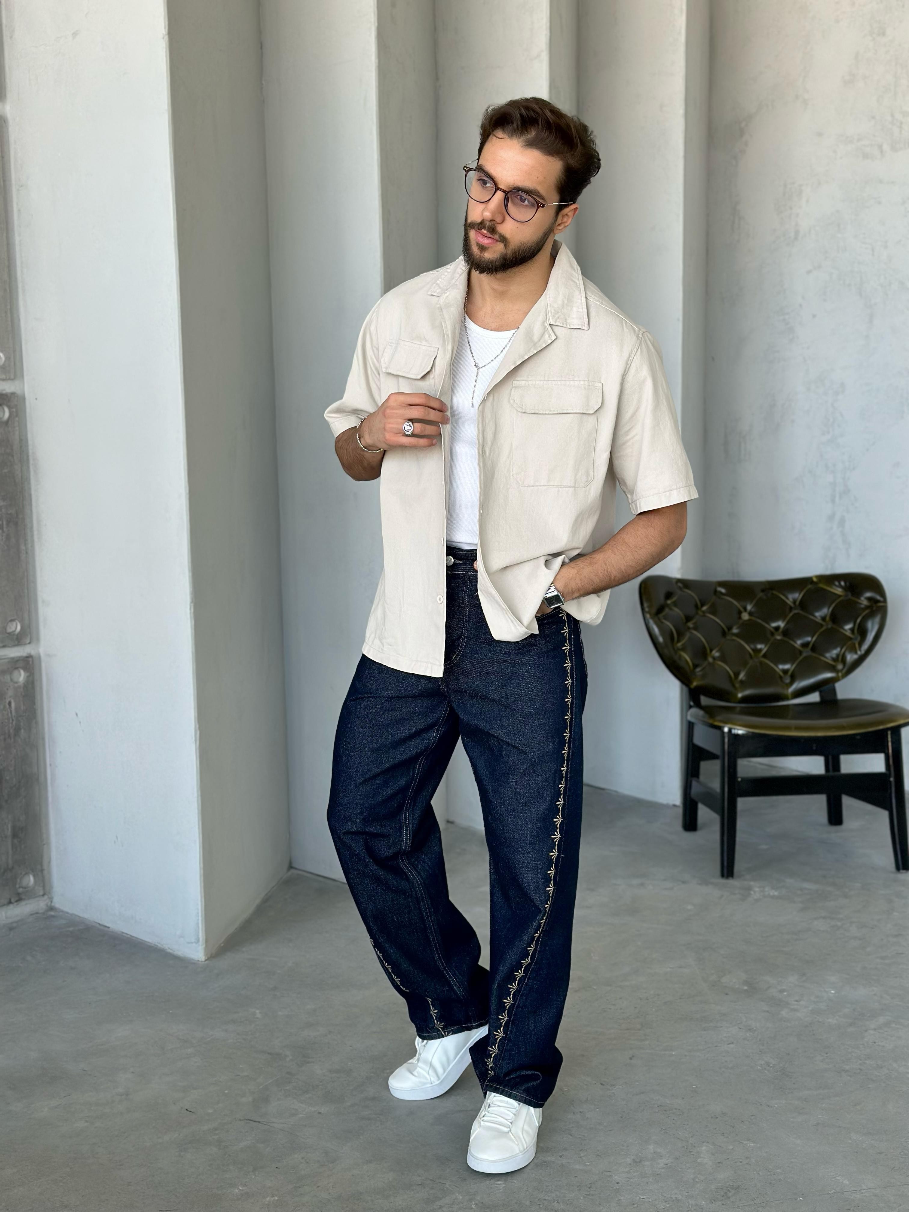 GM241092 Cepli gabardin kumaş gömlek KREM - V