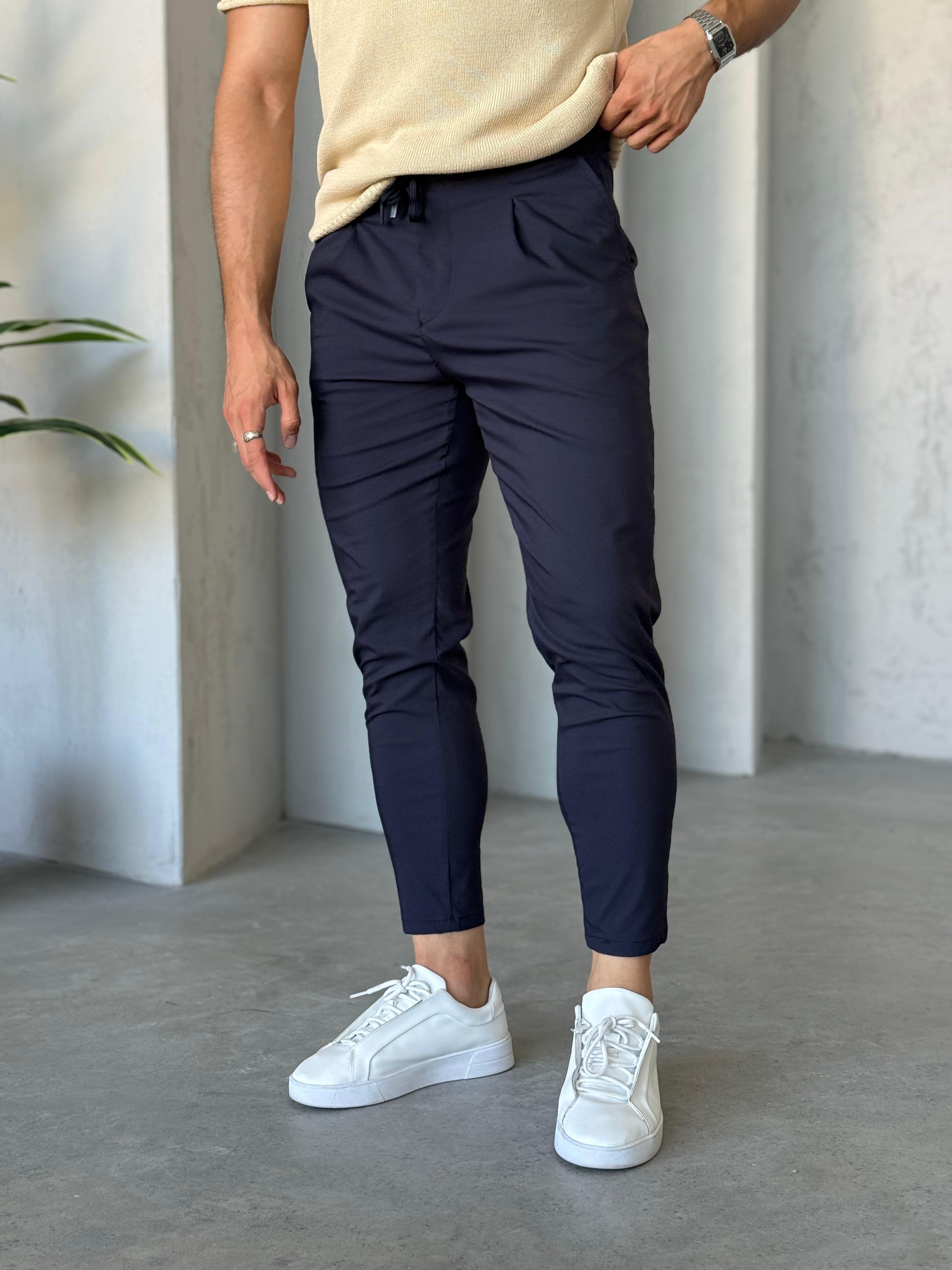 KM8080 İnce Gabardin Regular Kalıp Pileli Jogger Lacivert