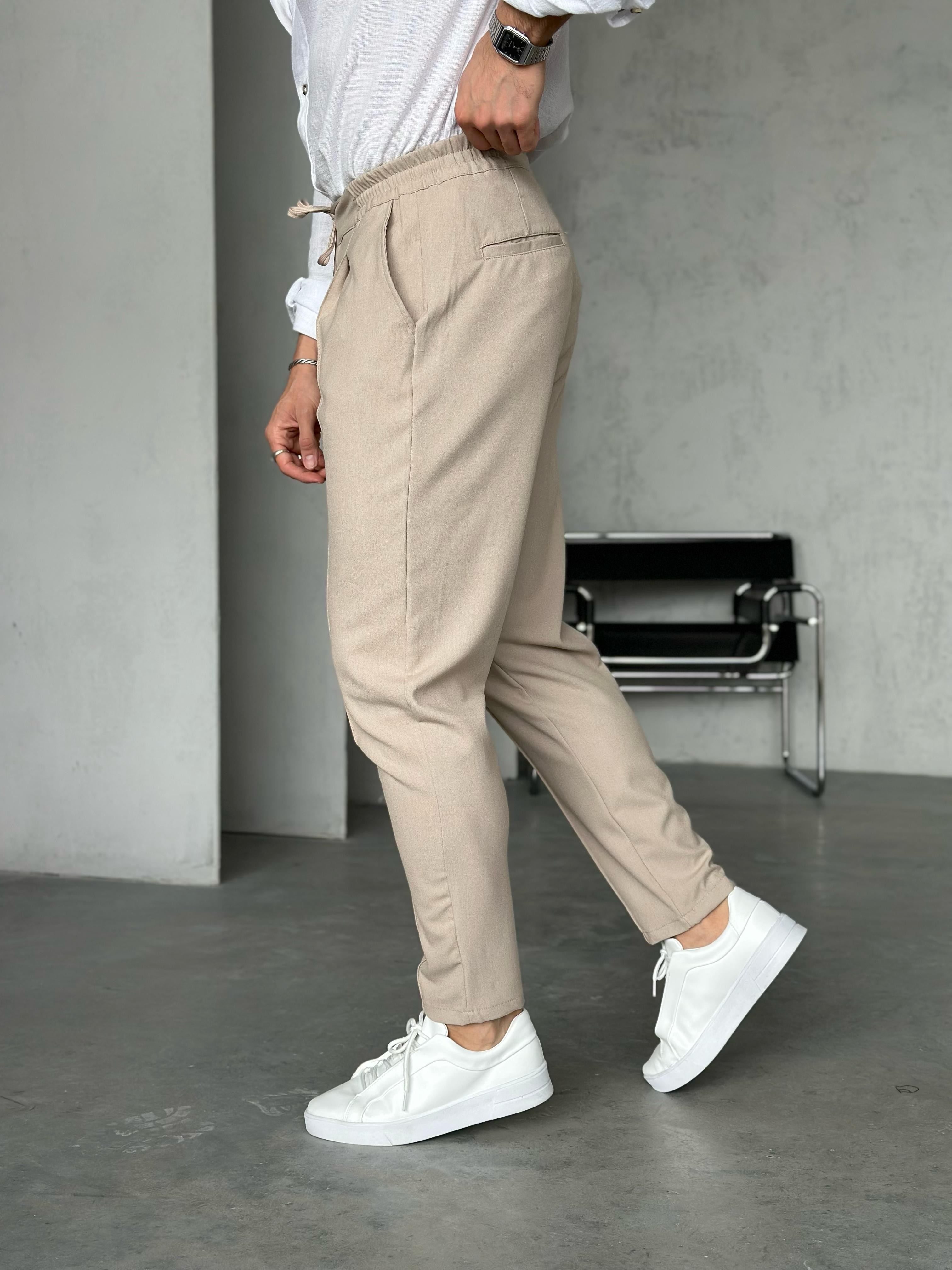 KM50312 jogger pantolon ip,düğme detaylı Bej W