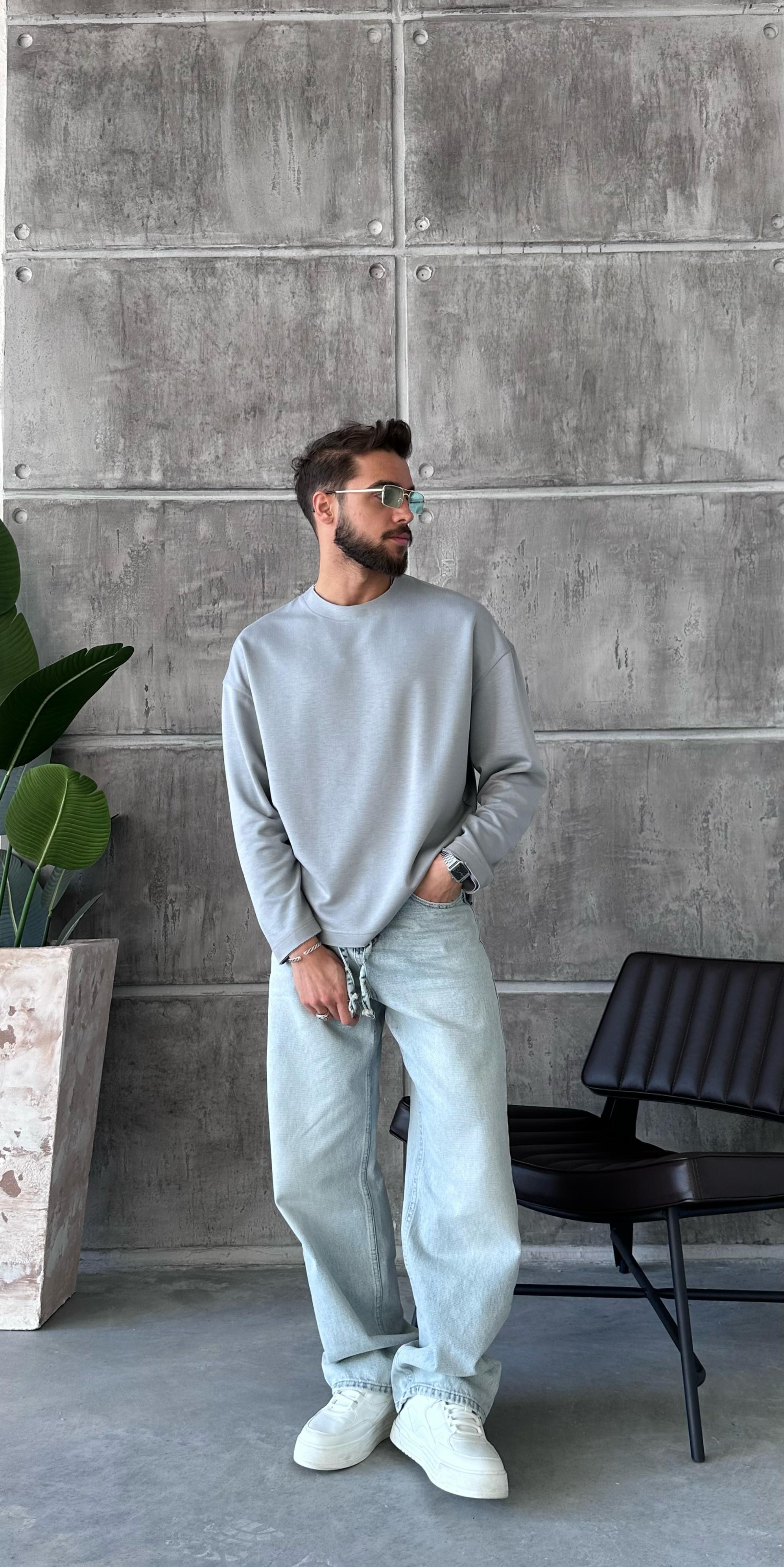 TR1023 Oversize Modal Kumaş Sweat Gri