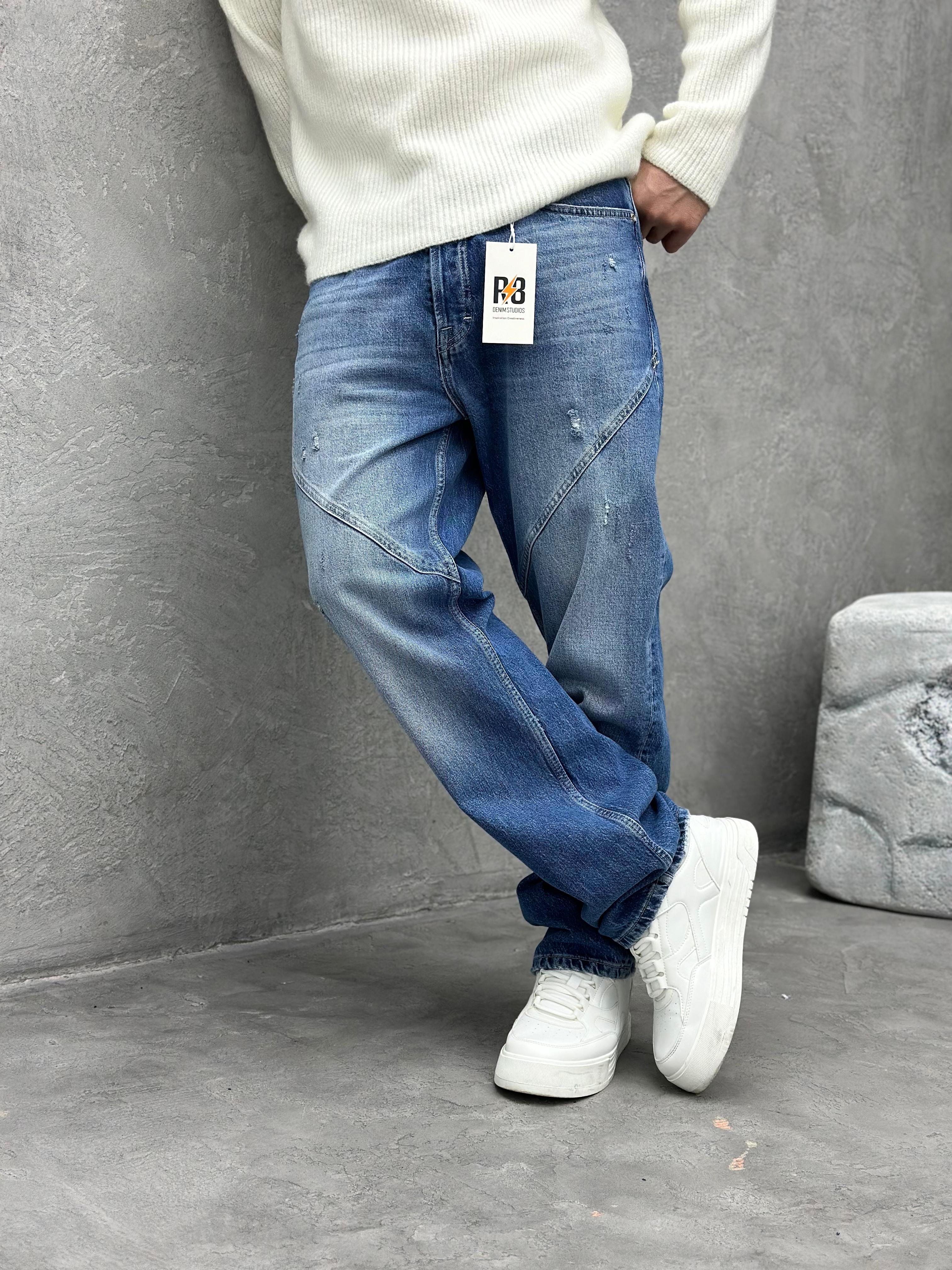 P524 Mavi Detaylı Baggy Pantolon - R