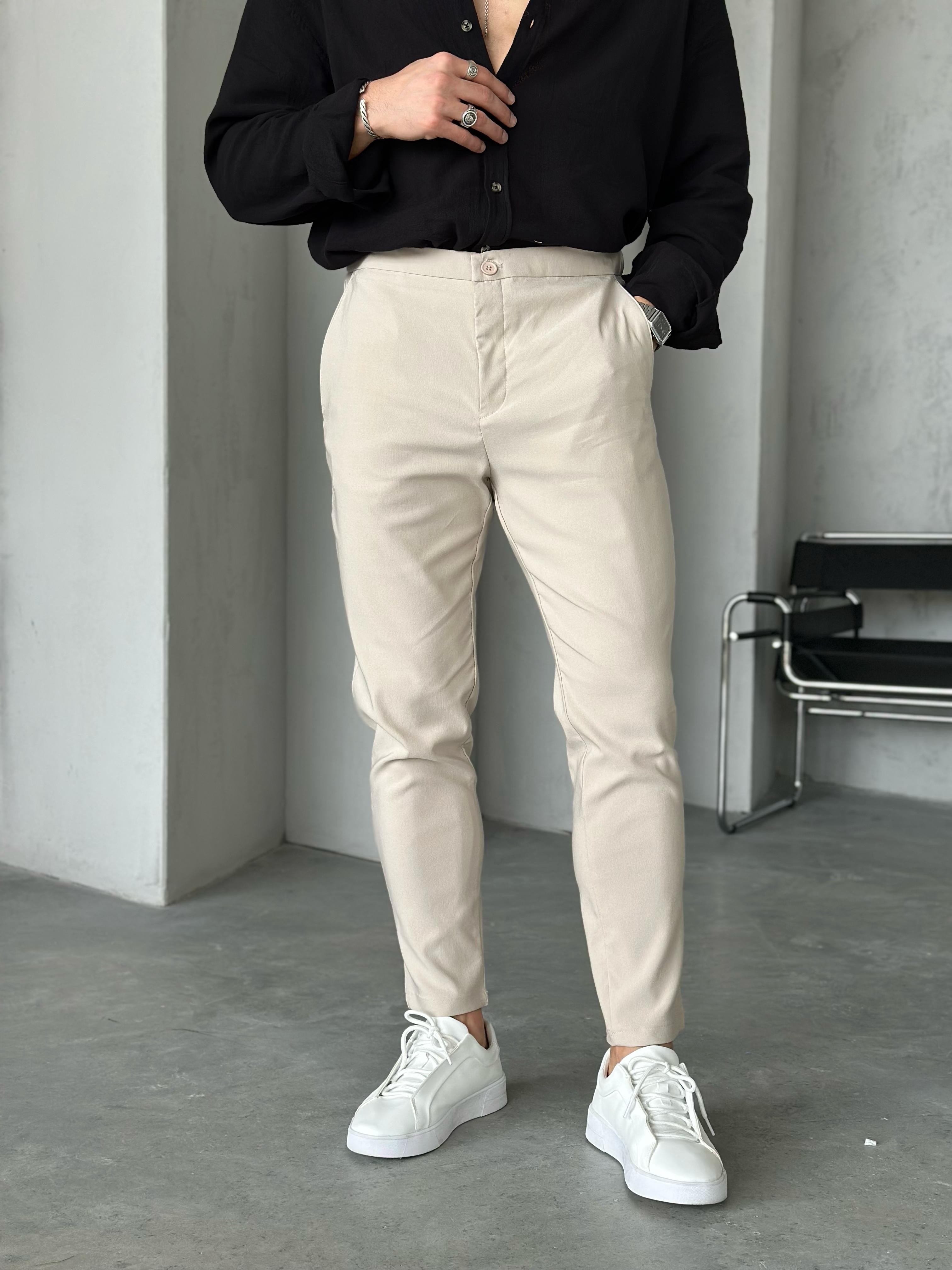 KM50323 jogger kumaş pantolon KREM - W