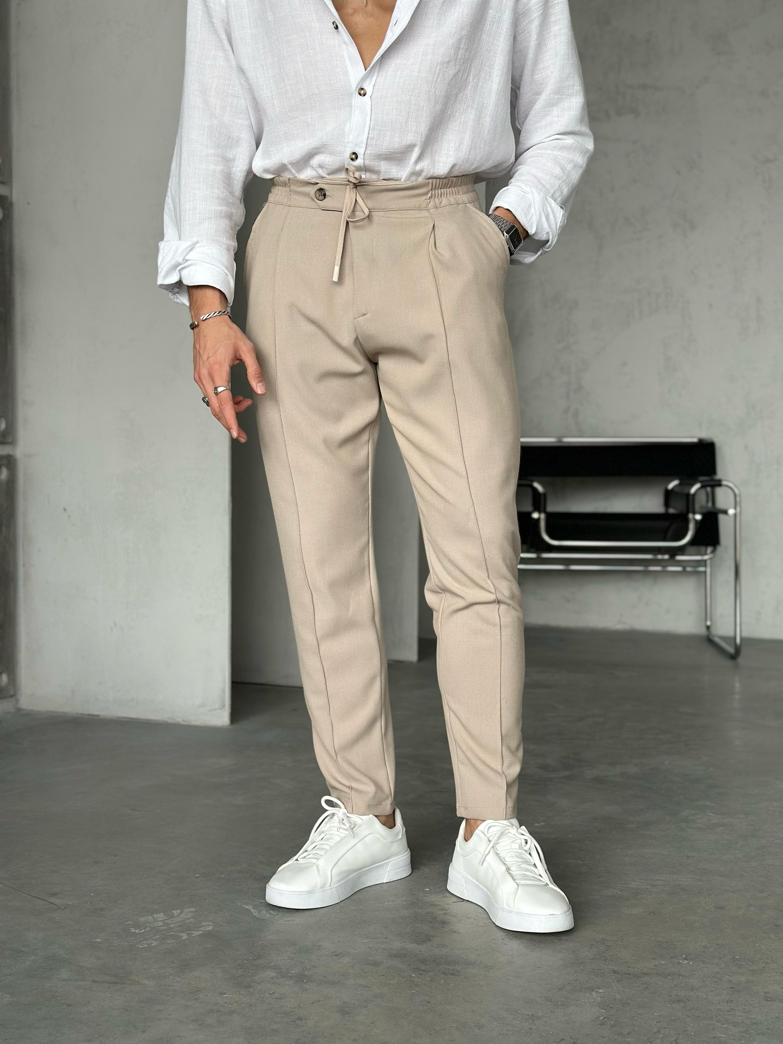 KM50312 jogger pantolon ip,düğme detaylı Bej W