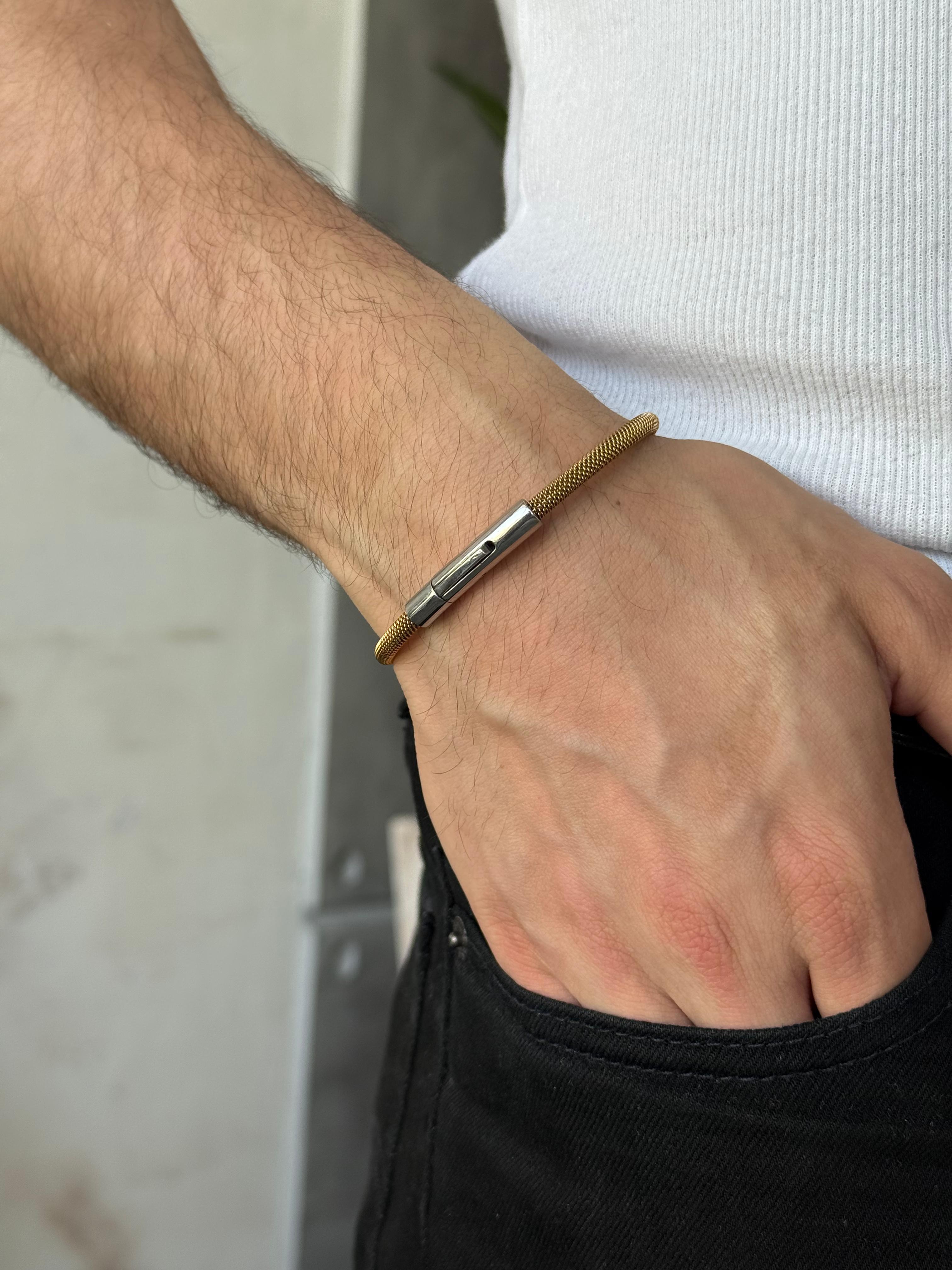 AK207 Gold Çelik Kelepçe Bileklik