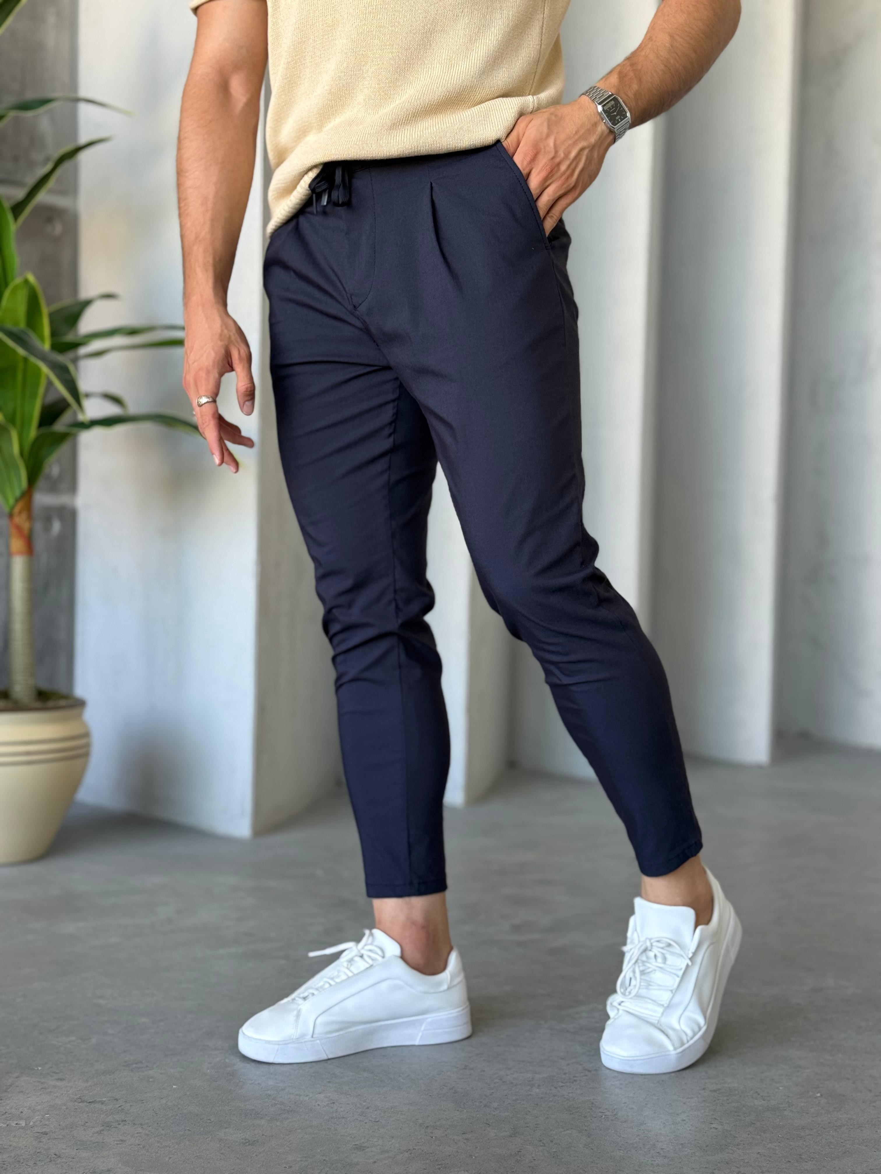 KM8080 İnce Gabardin Regular Kalıp Pileli Jogger Lacivert