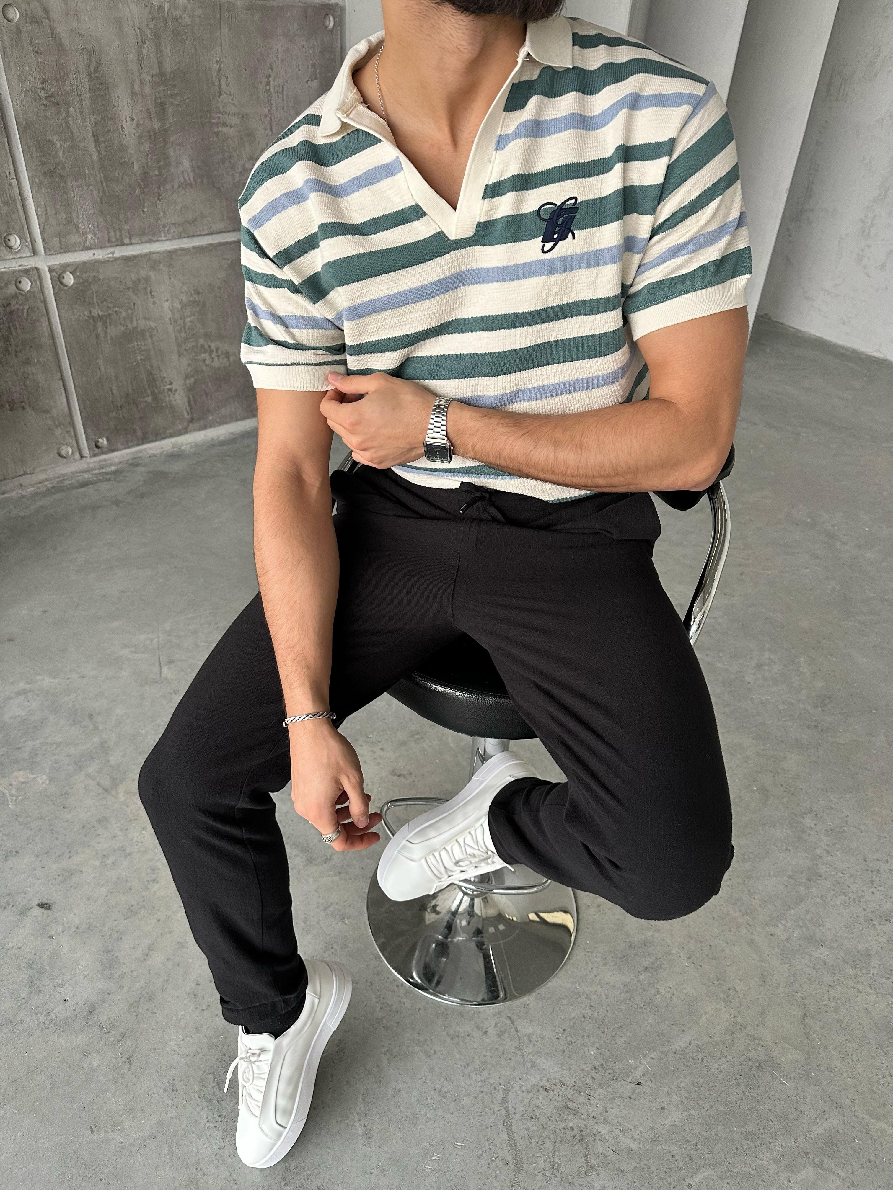 TR56491 Polo Yaka Örme Triko Ekru Mint