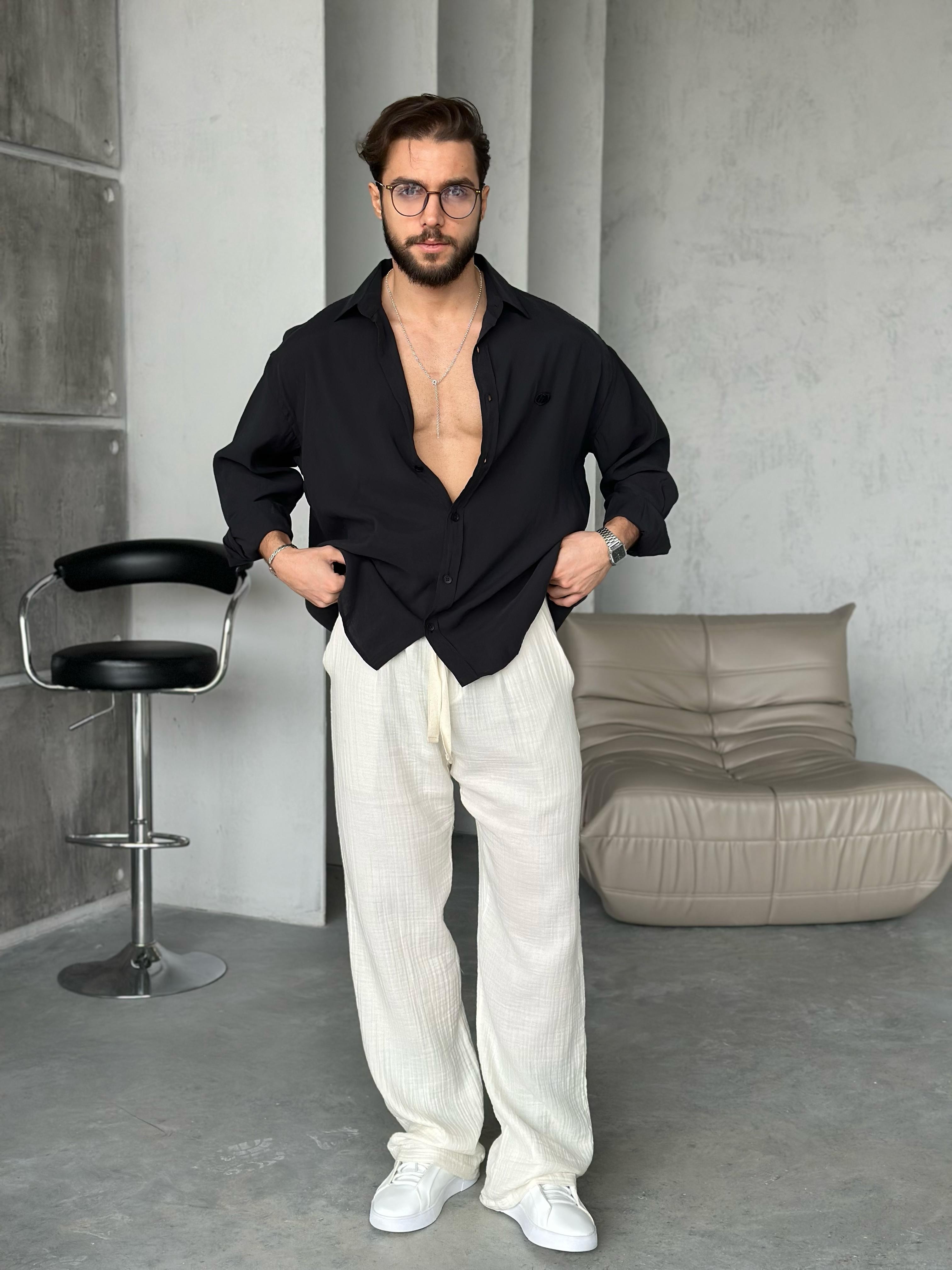 Modal Kumaş Oversize Gömlek Siyah