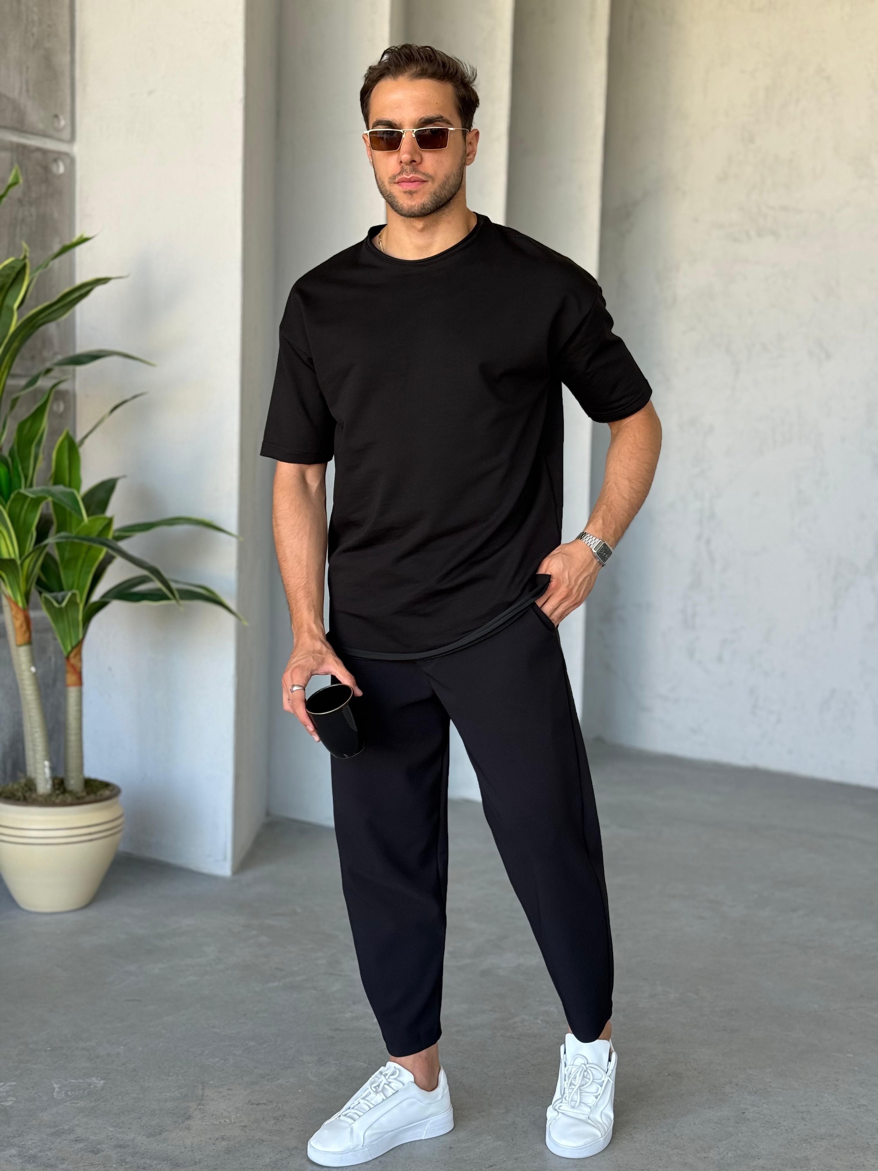 T6660 Yan Yırtmaçlı Oversize T-shirt Siyah