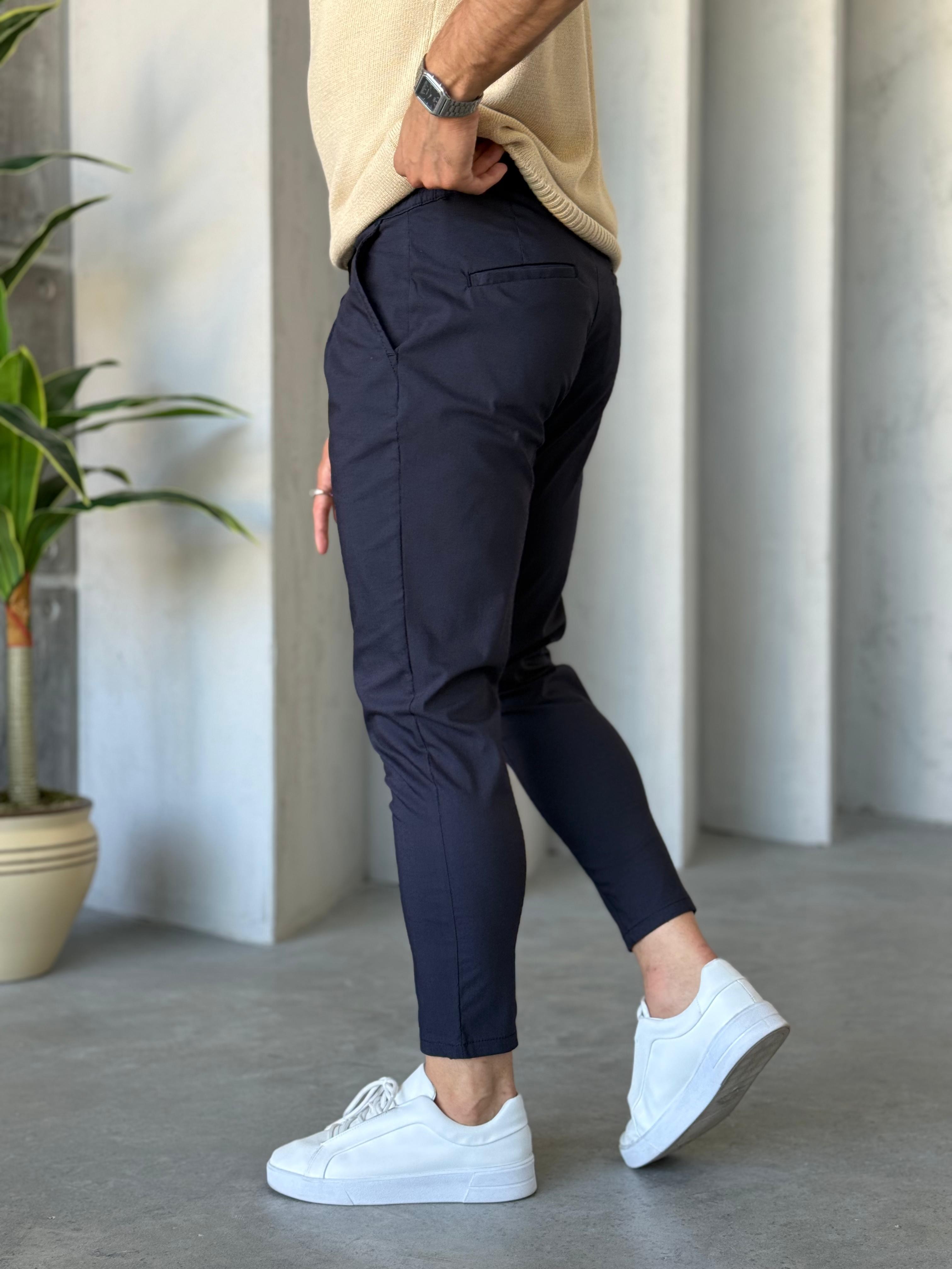 KM8080 İnce Gabardin Regular Kalıp Pileli Jogger Lacivert