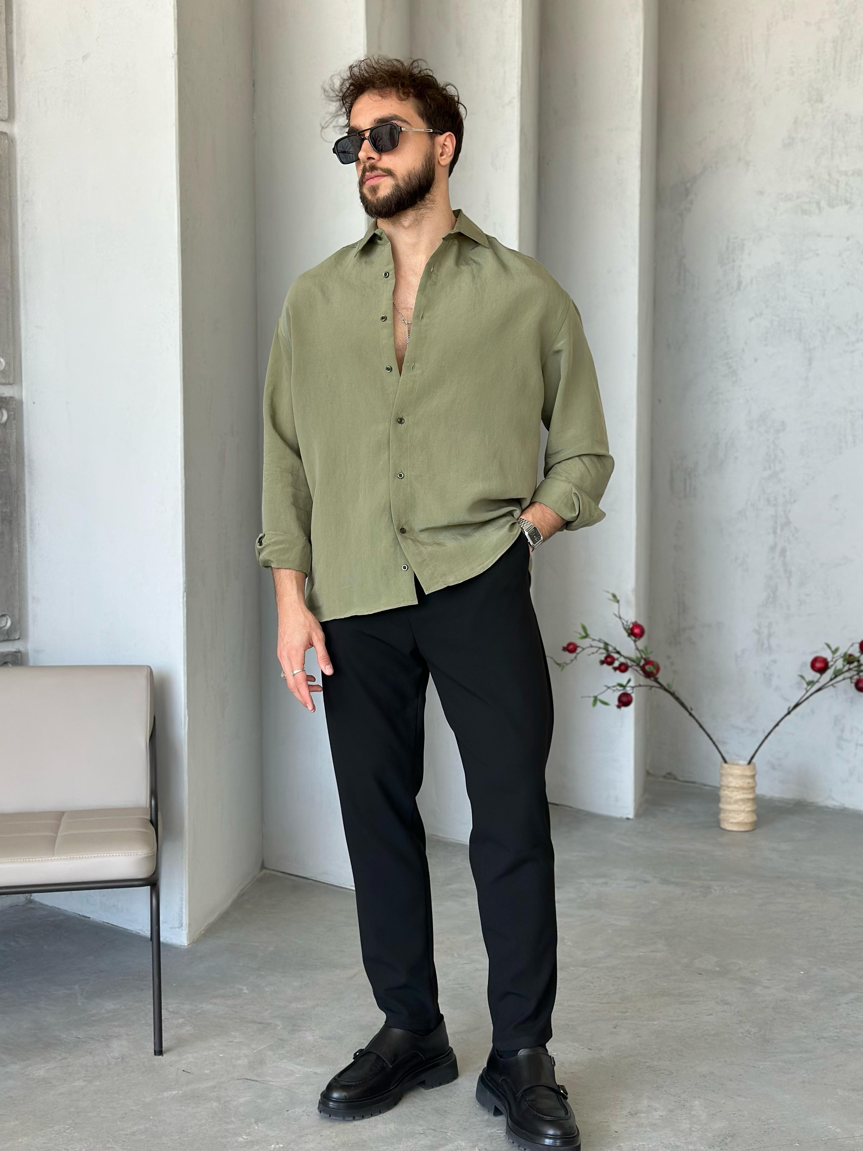 GM4602 Modal Kumaş Basic Oversize Gömlek Haki
