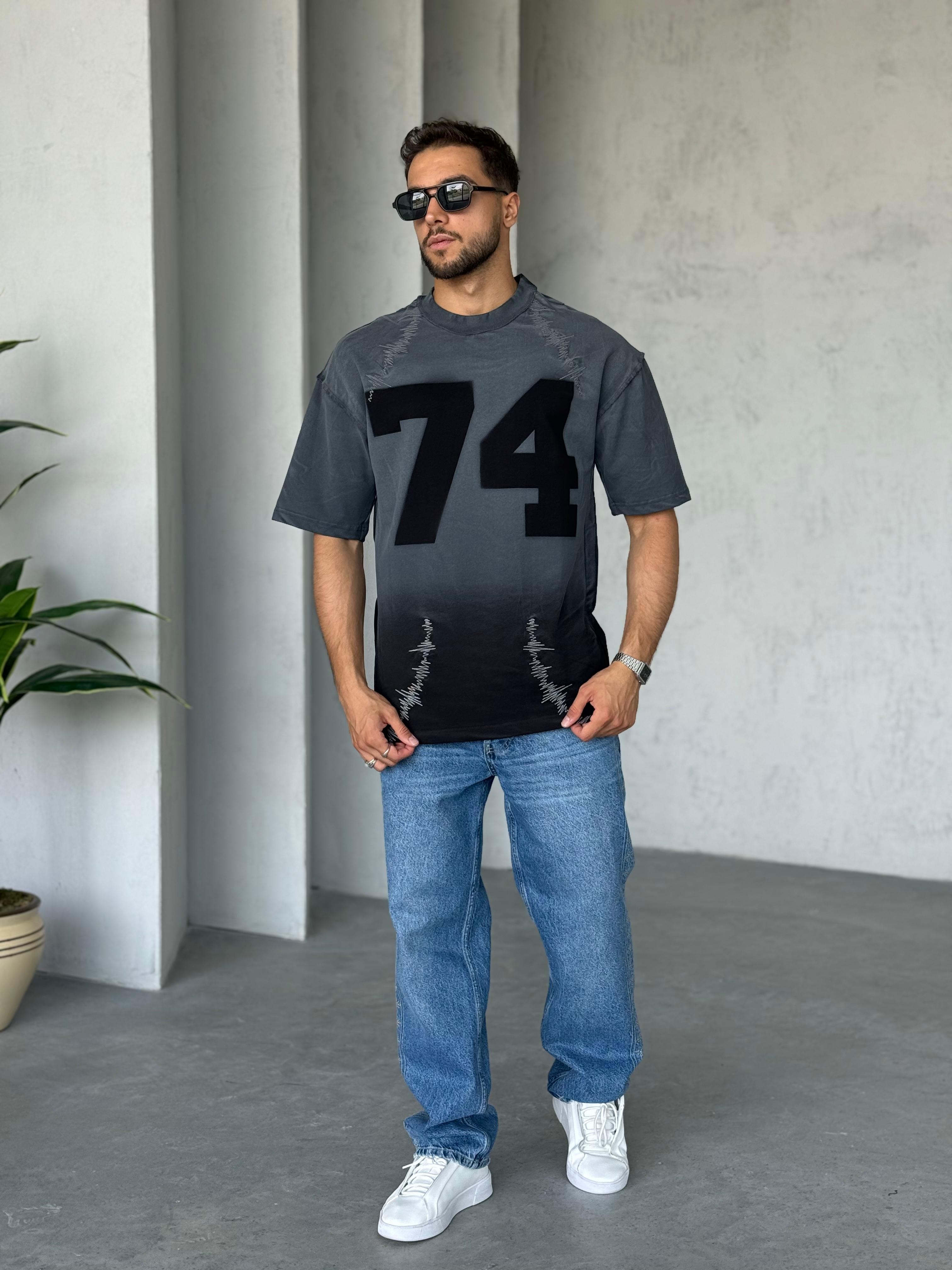 T5001 Yıkamalı Tasarım Oversize T-shirt Füme