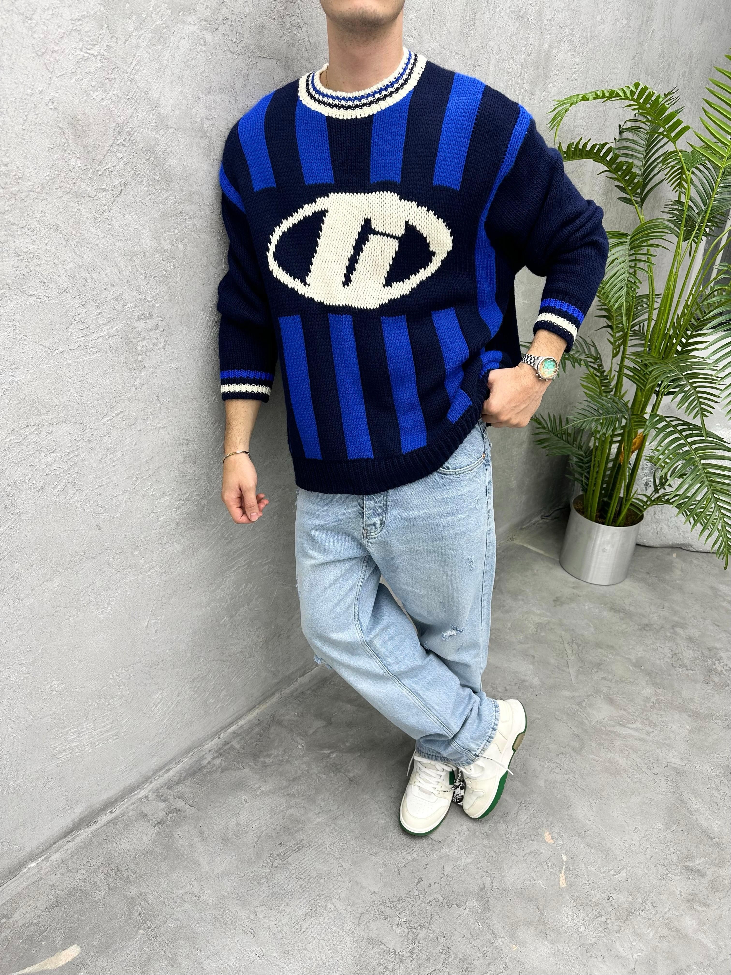 TR1042 OVERSIZE ÖRME TRİKO KAZAK MAVİ