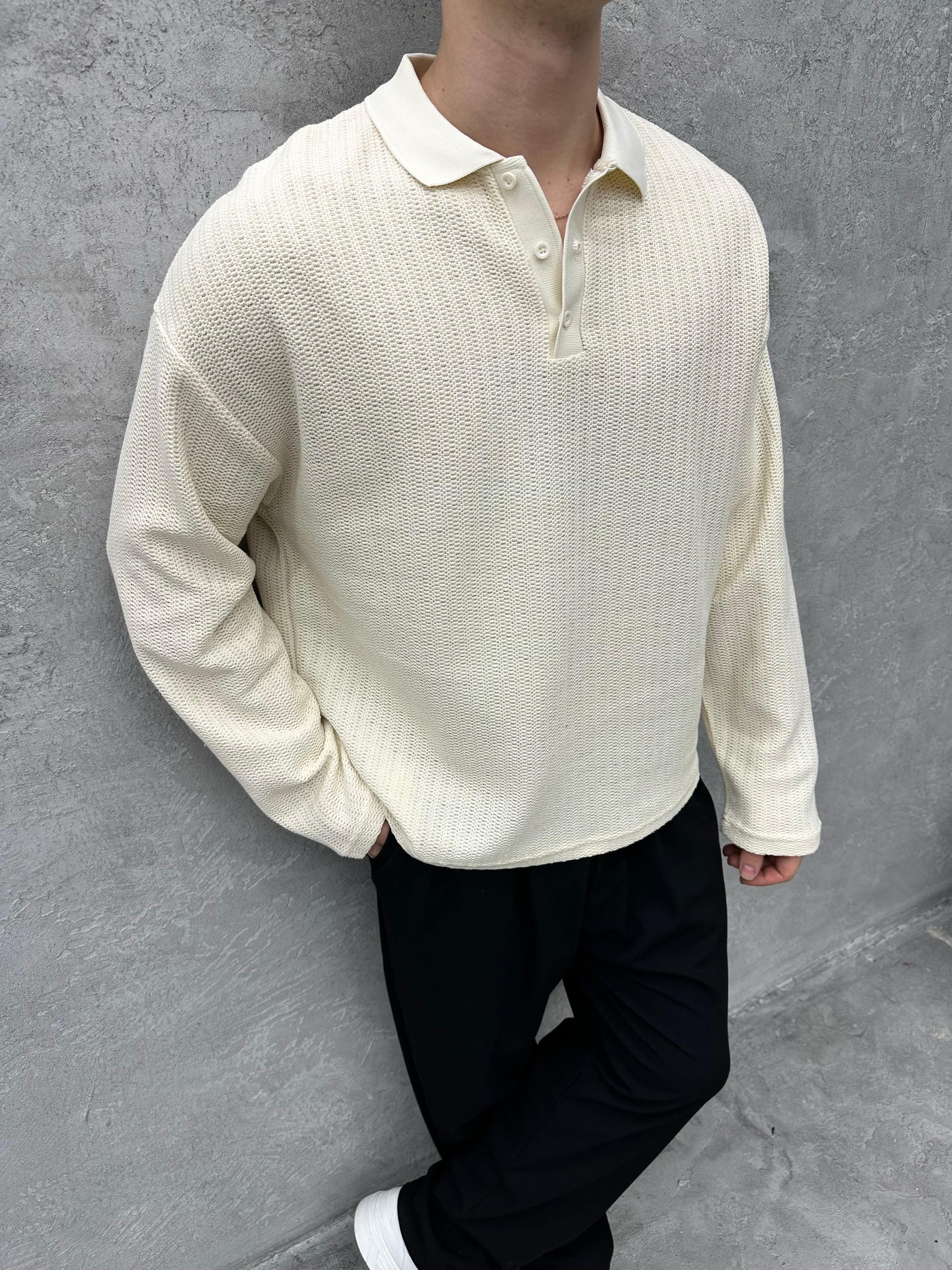 TR1025 POLO YAKA ÖRME TRİKO KREM
