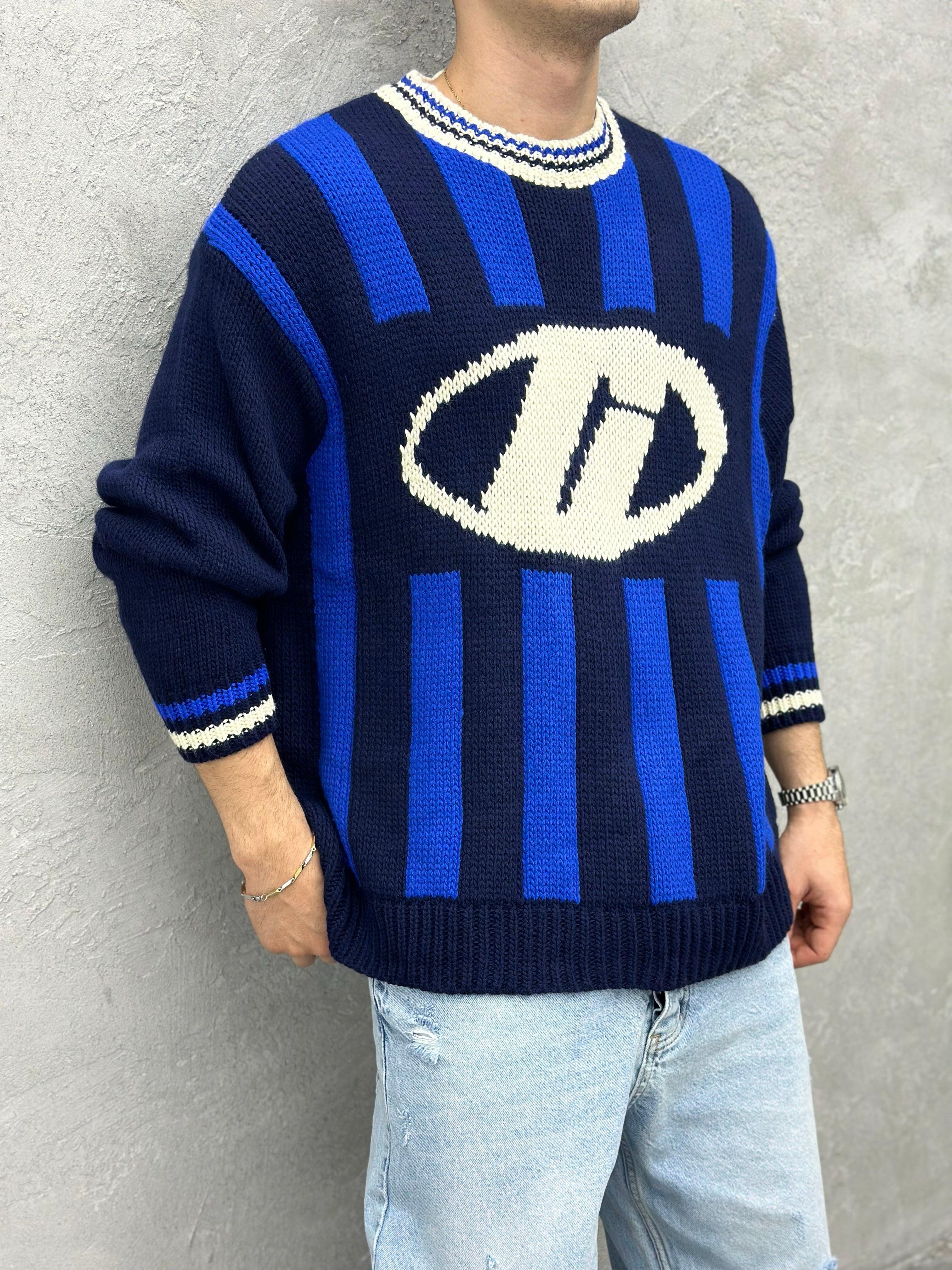 TR1042 OVERSIZE ÖRME TRİKO KAZAK MAVİ