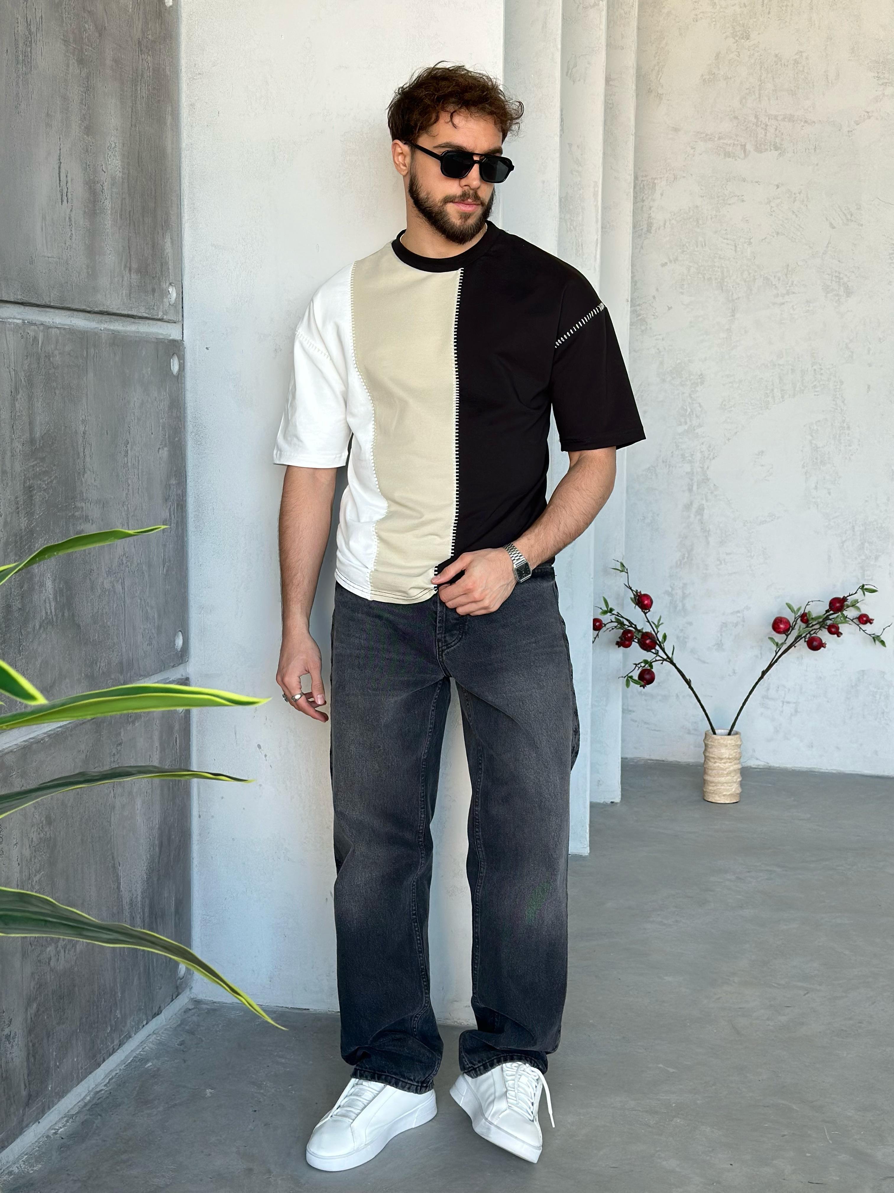 T502 Parçalı Dikiş Oversize T-shirt