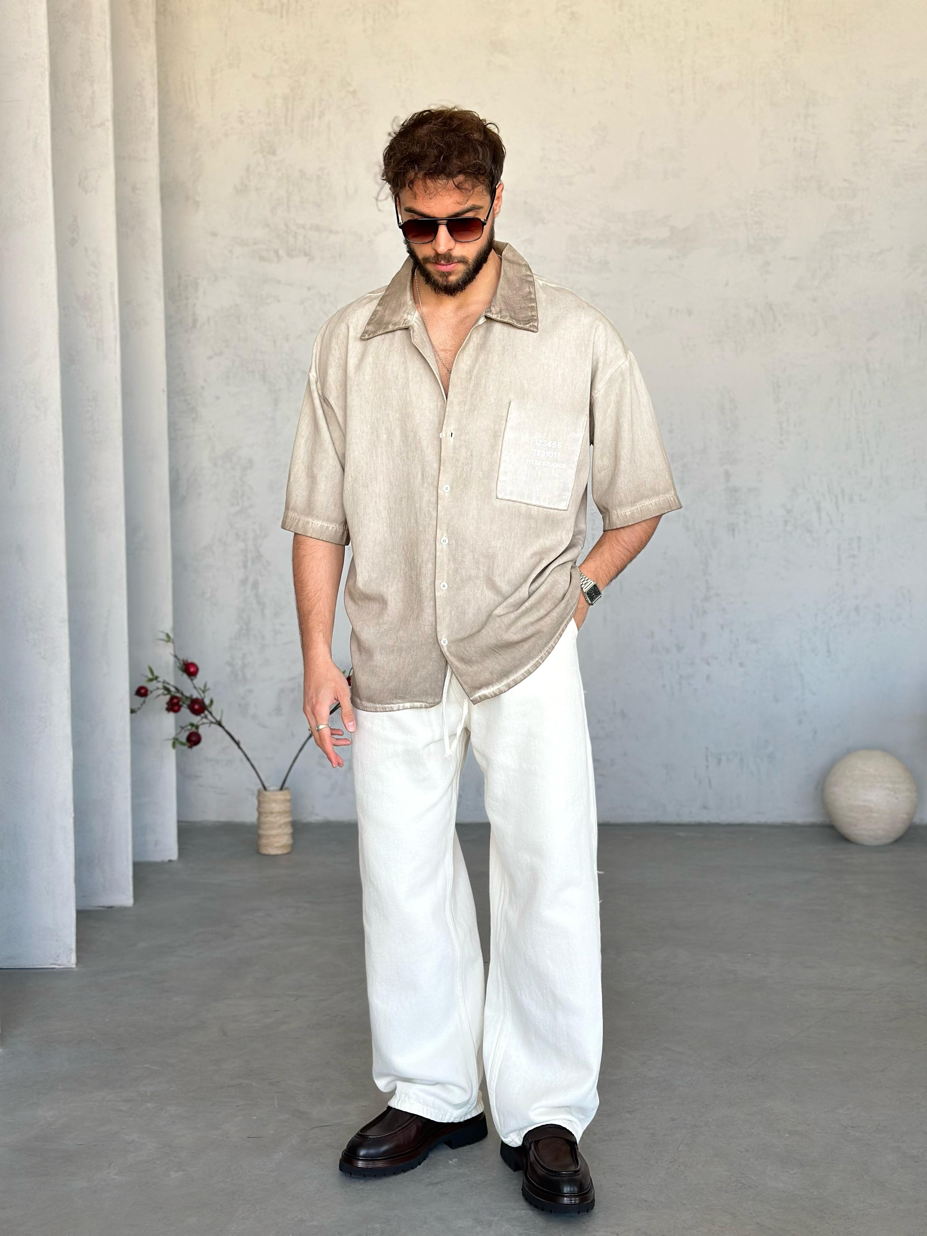 GM4451 Yıkamalı Kumaş Oversize Gömlek 