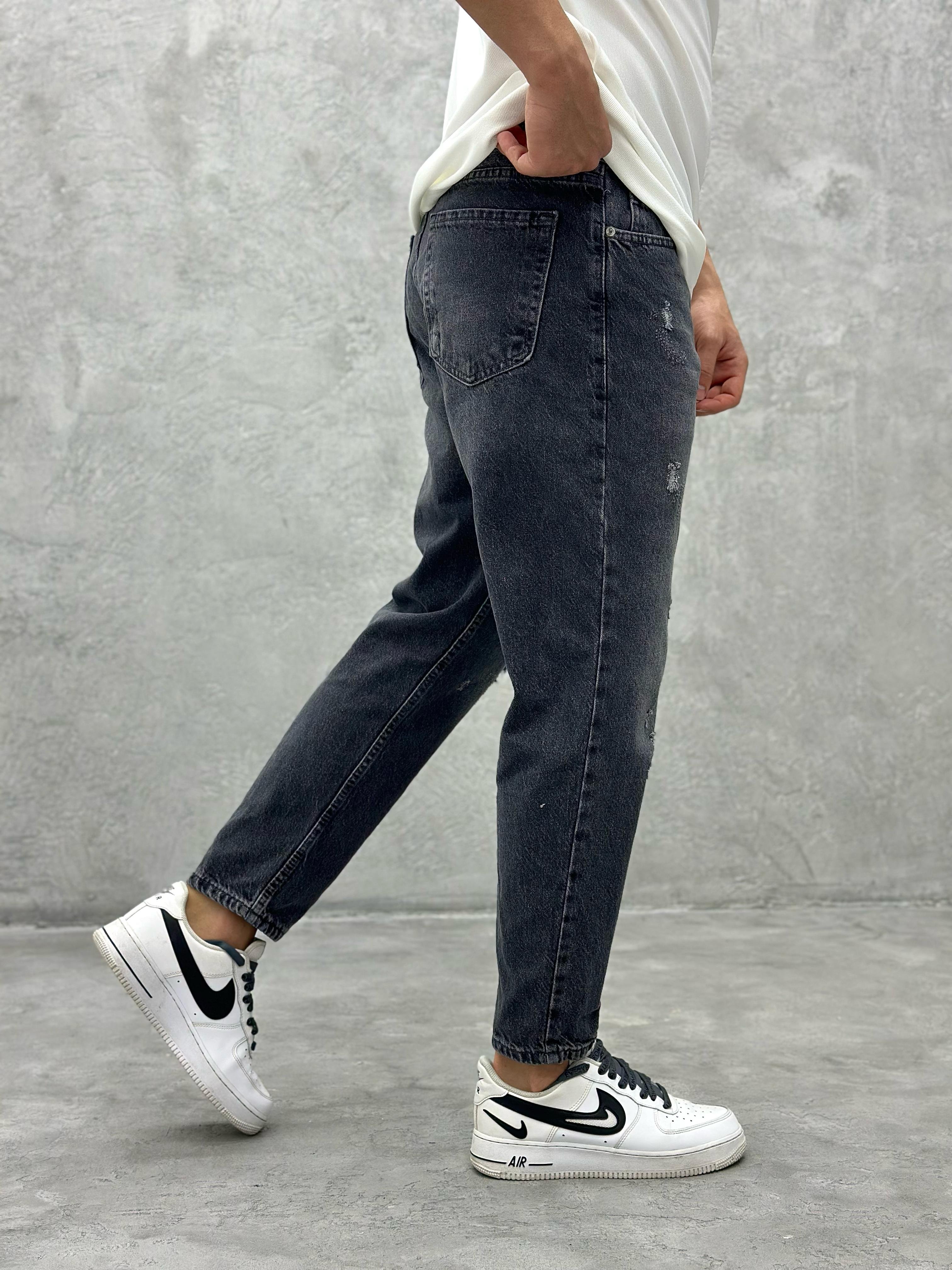 P421 Yırtıklı Füme Boyfriend Pantolon