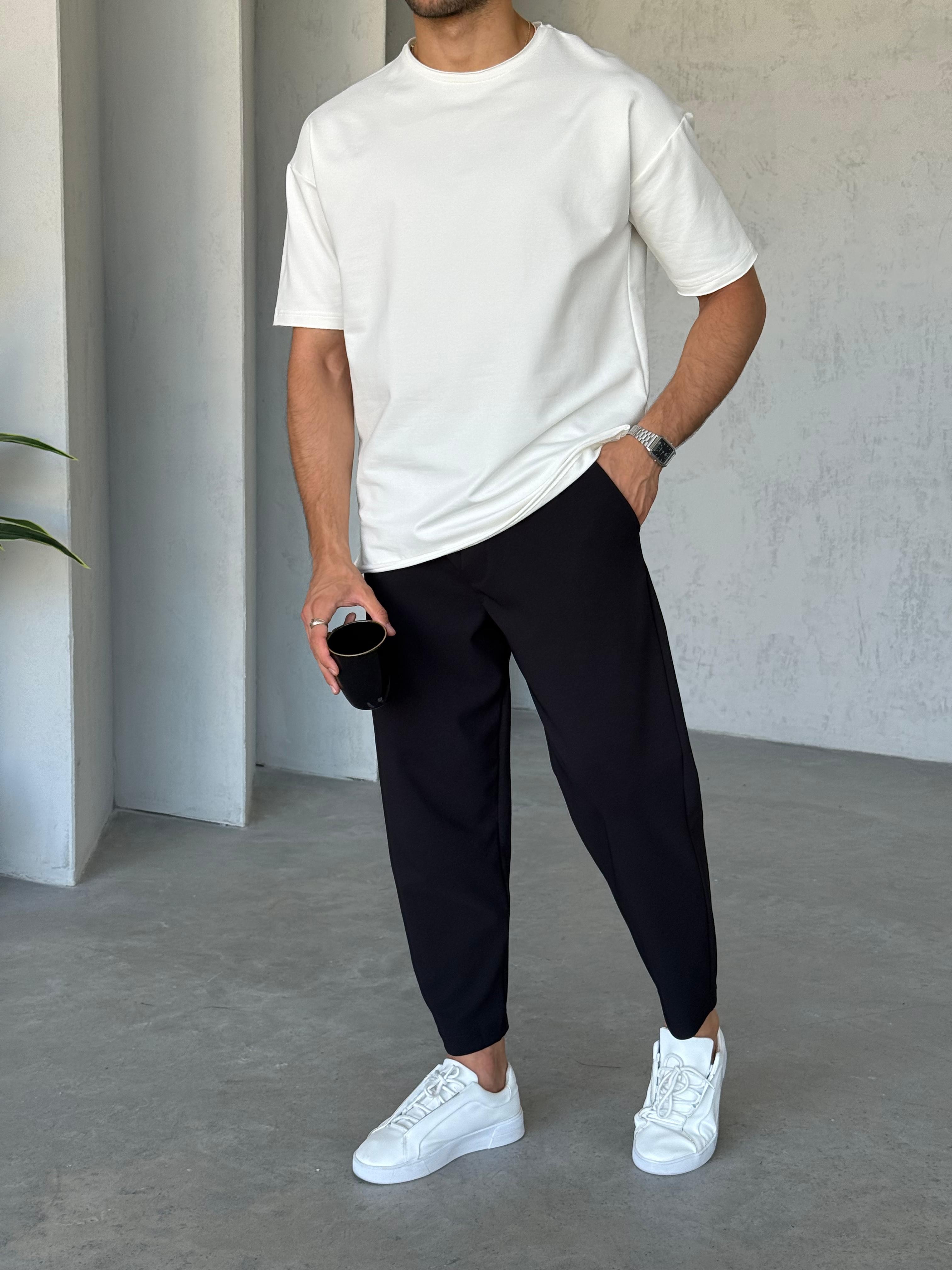 T6661 Yan Yırtmaçlı Oversize T-shirt Beyaz