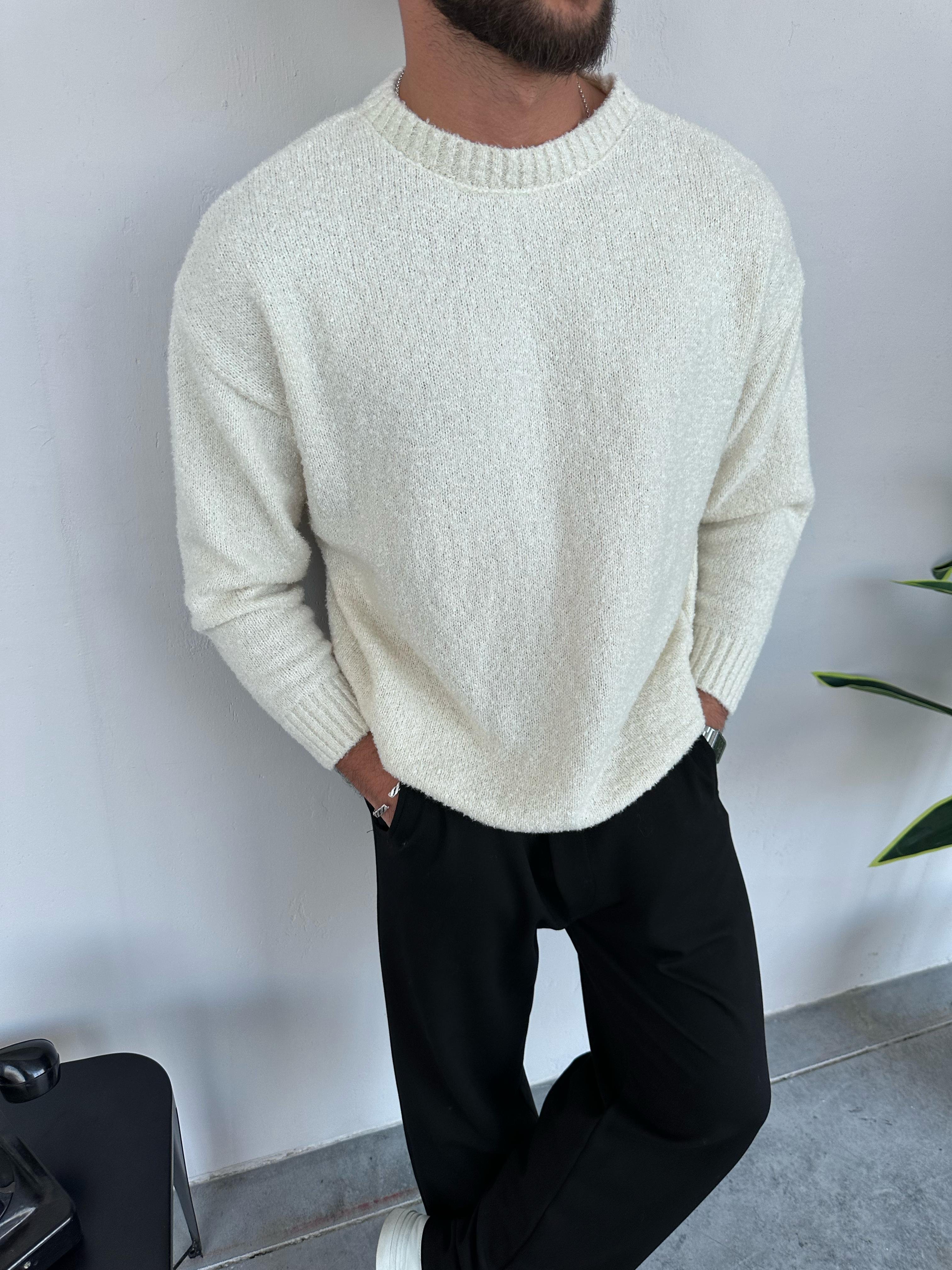 TR1021 OVERSIZE TRİKO KAZAK BEYAZ